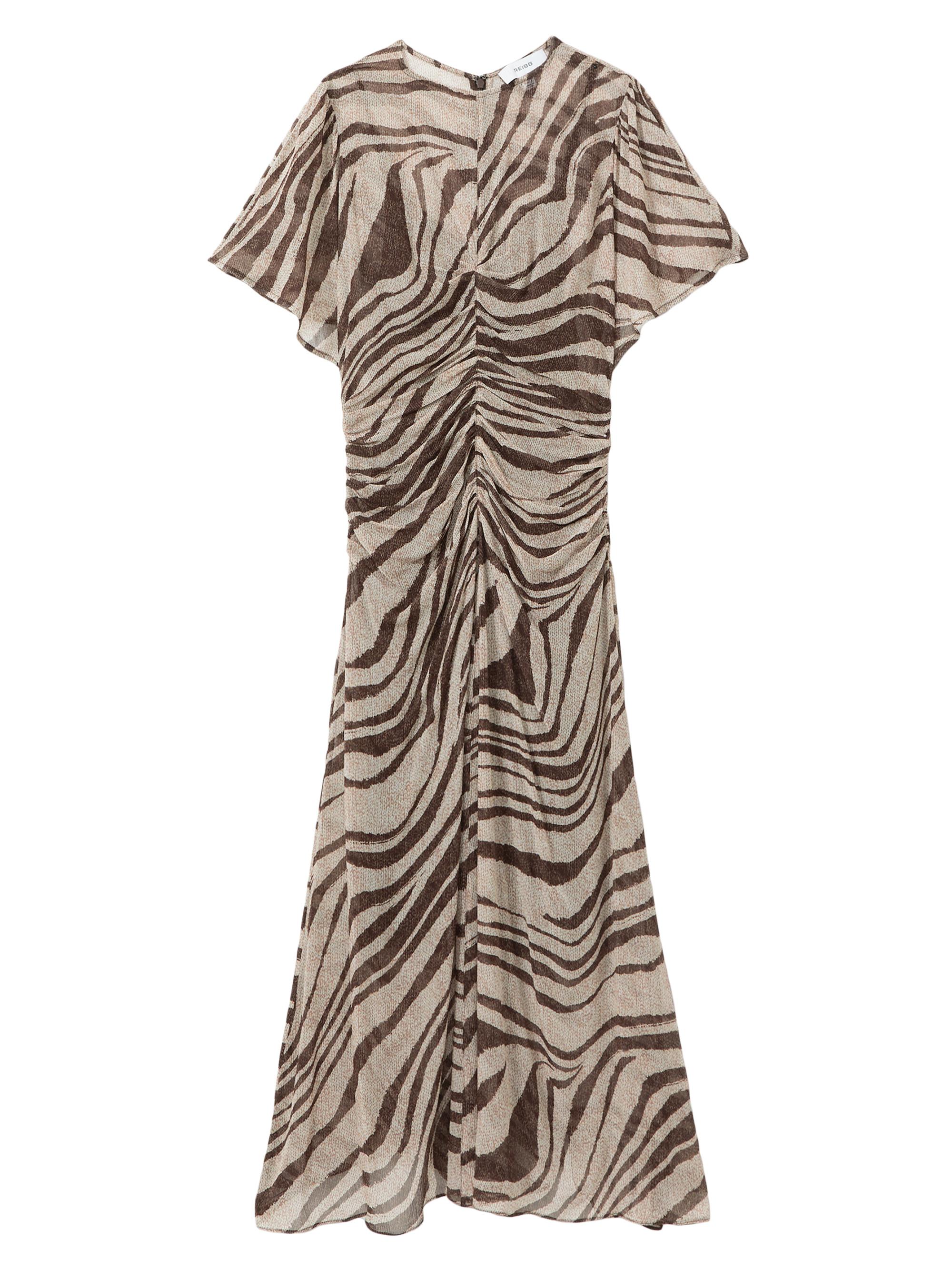 Reiss Women's Tabitha Zebra Print Midi-Dress - Brown Cream