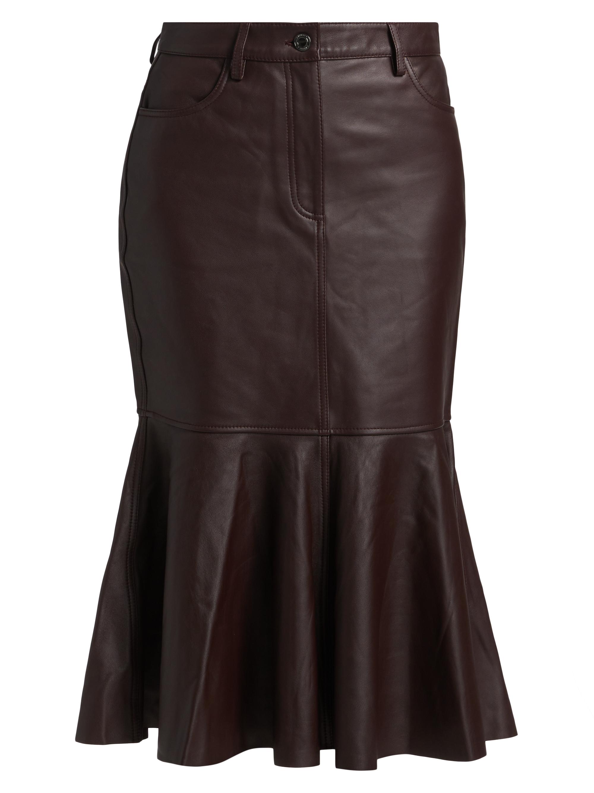 Reiss Atelier Women's Luella Leather Flounce Skirt - Burgundy