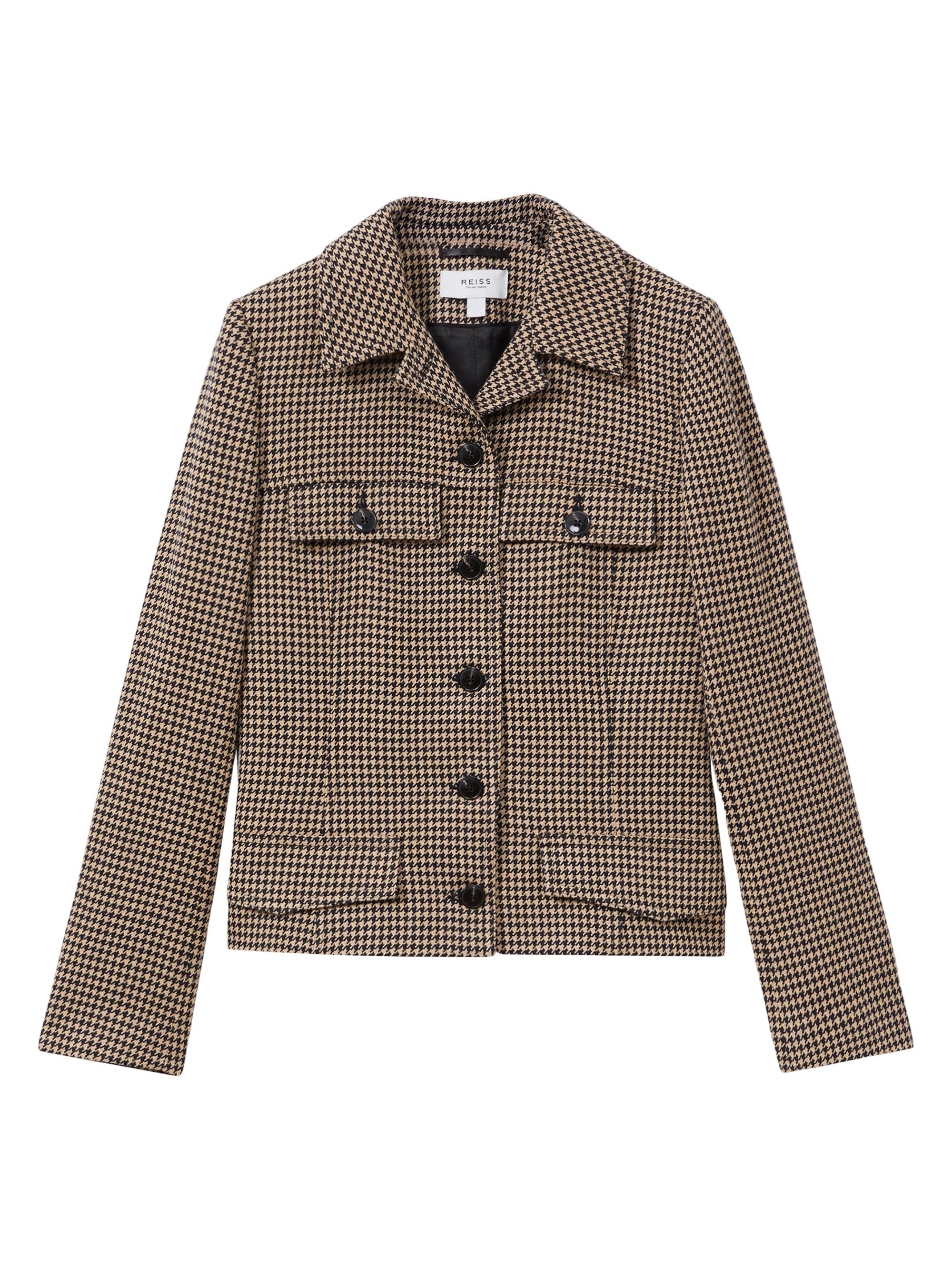 Reiss Women's Lena Houndstooth Check Jacket - Black Camel