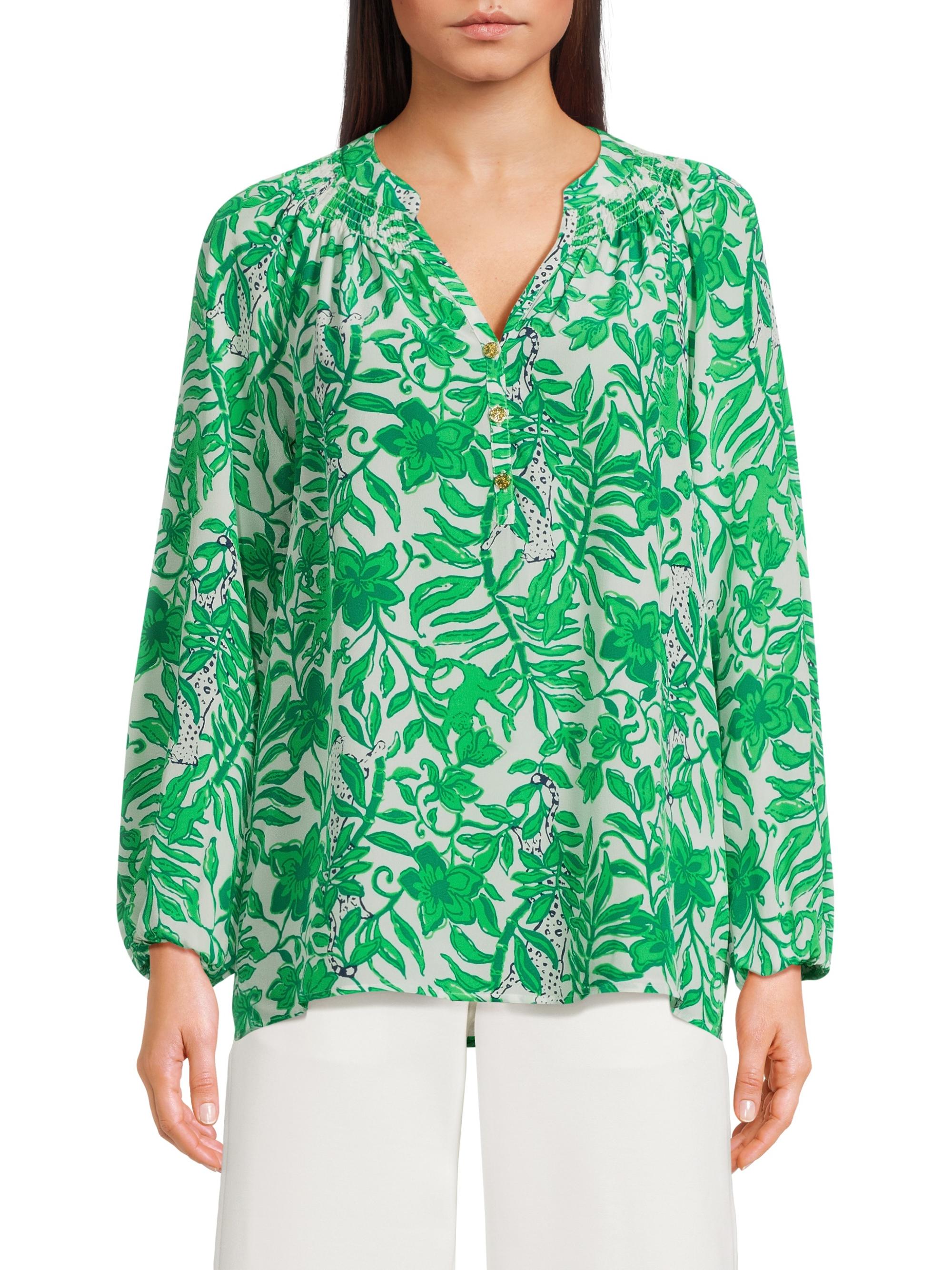 Lilly Pulitzer Elsa Leafy Silk Top | Saks Fifth Avenue