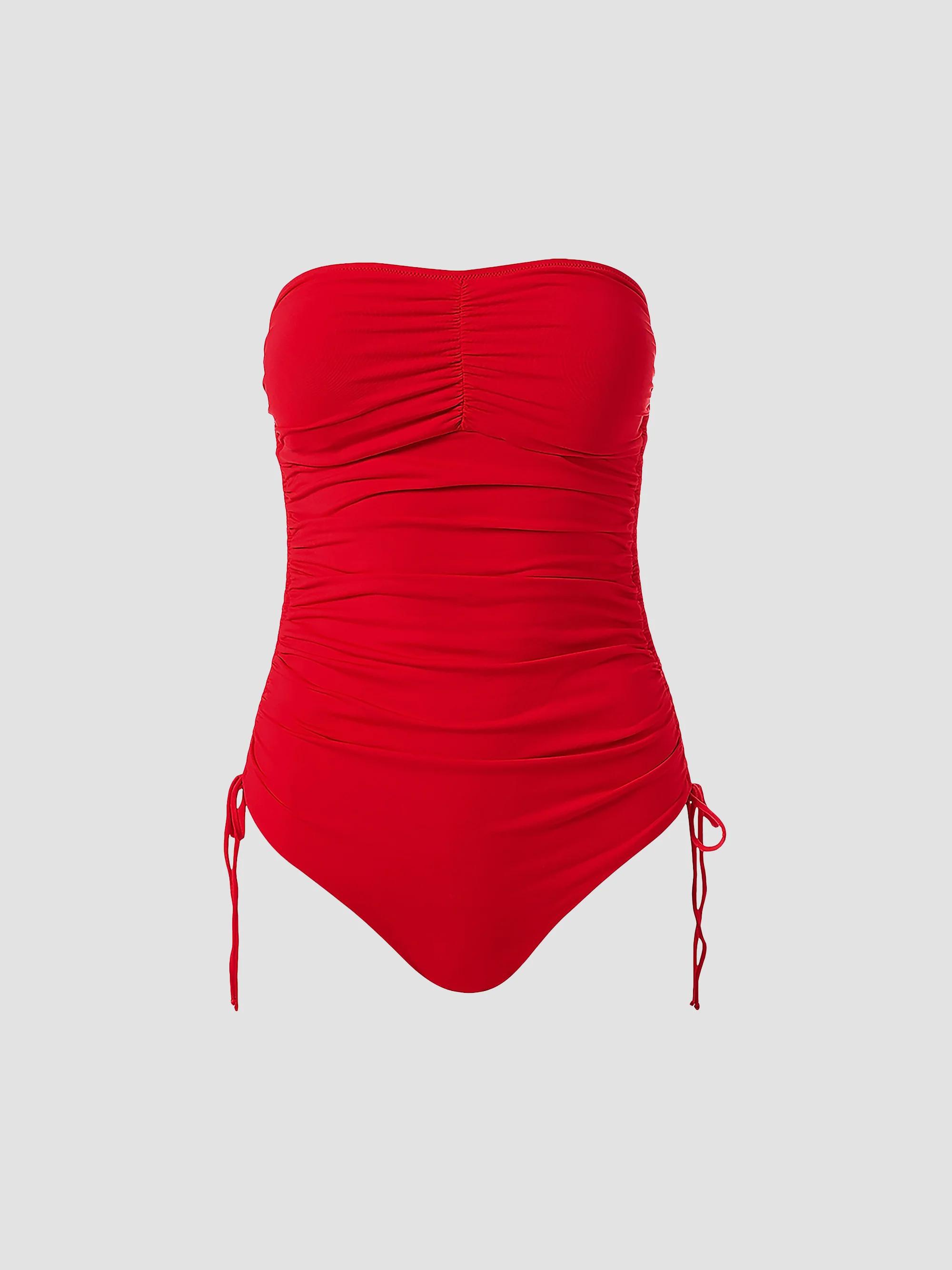 Melissa Odabash Women's Sydney Ruched Bandeau One-Piece Swimsuit - Red - Size 12