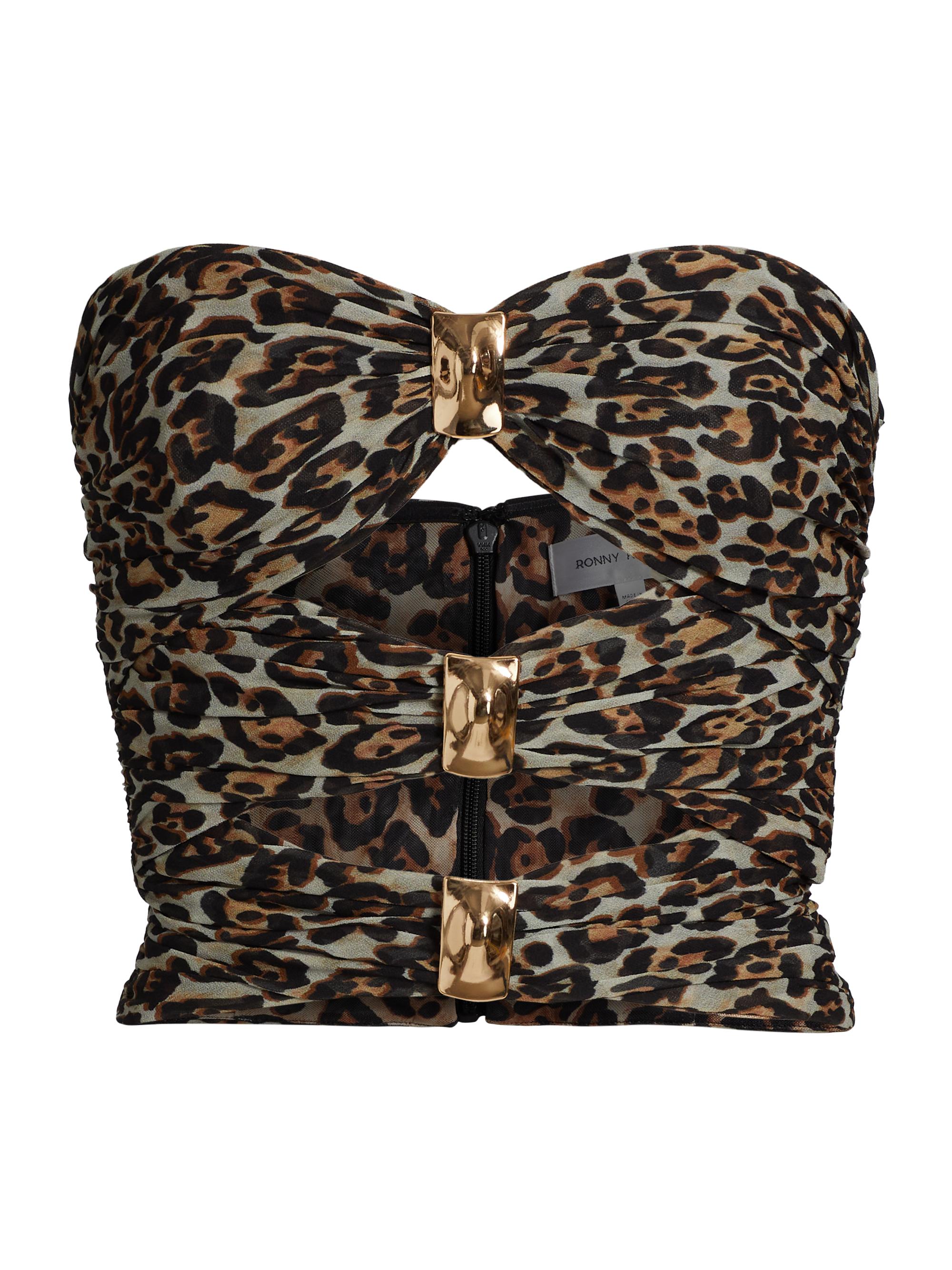 Ronny Kobo Women's Dressler Leopard Cut-Out Strapless Top - Leopard