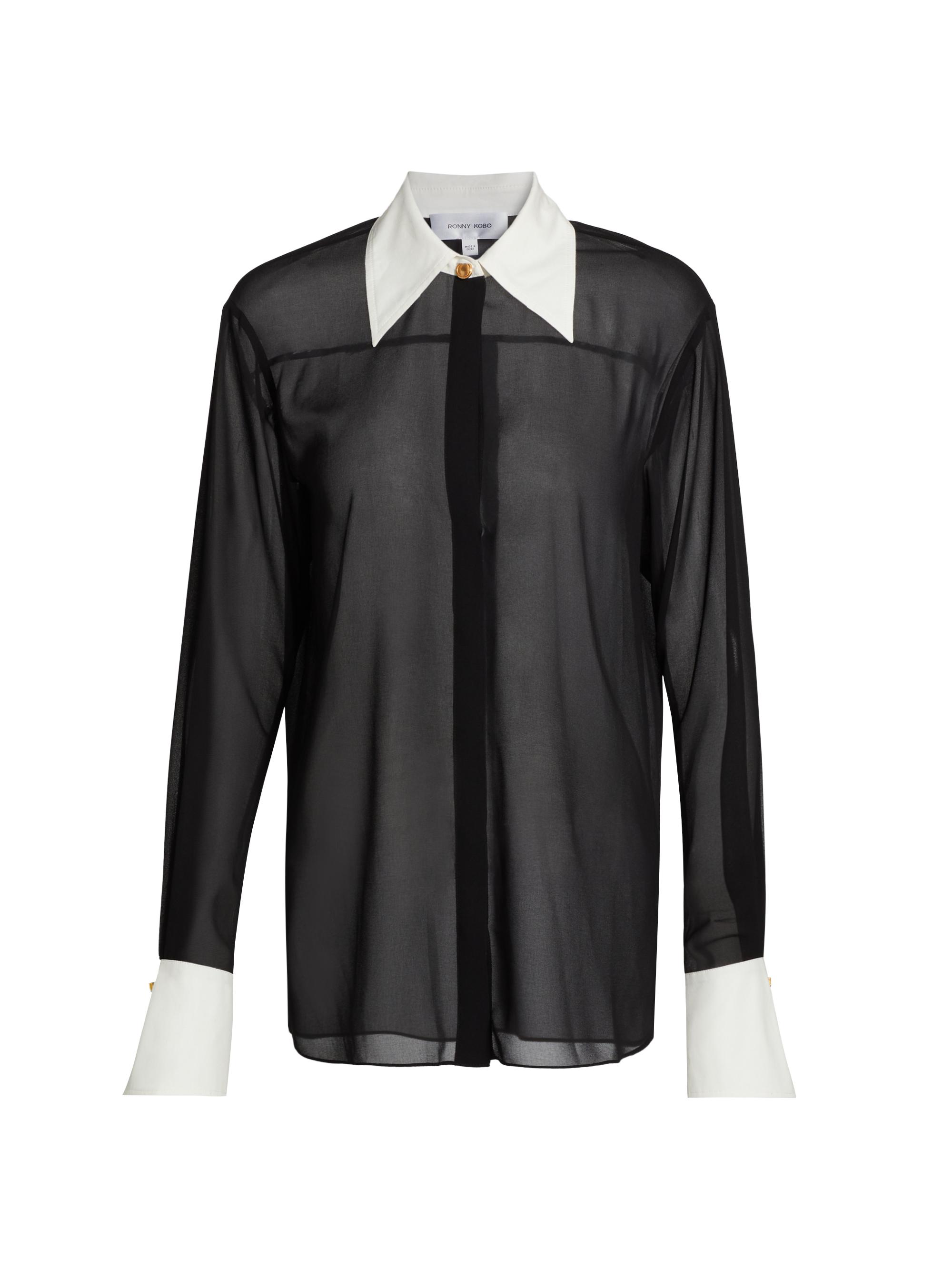 Ronny Kobo Women's Anette Sheer Button-Front Top - Black