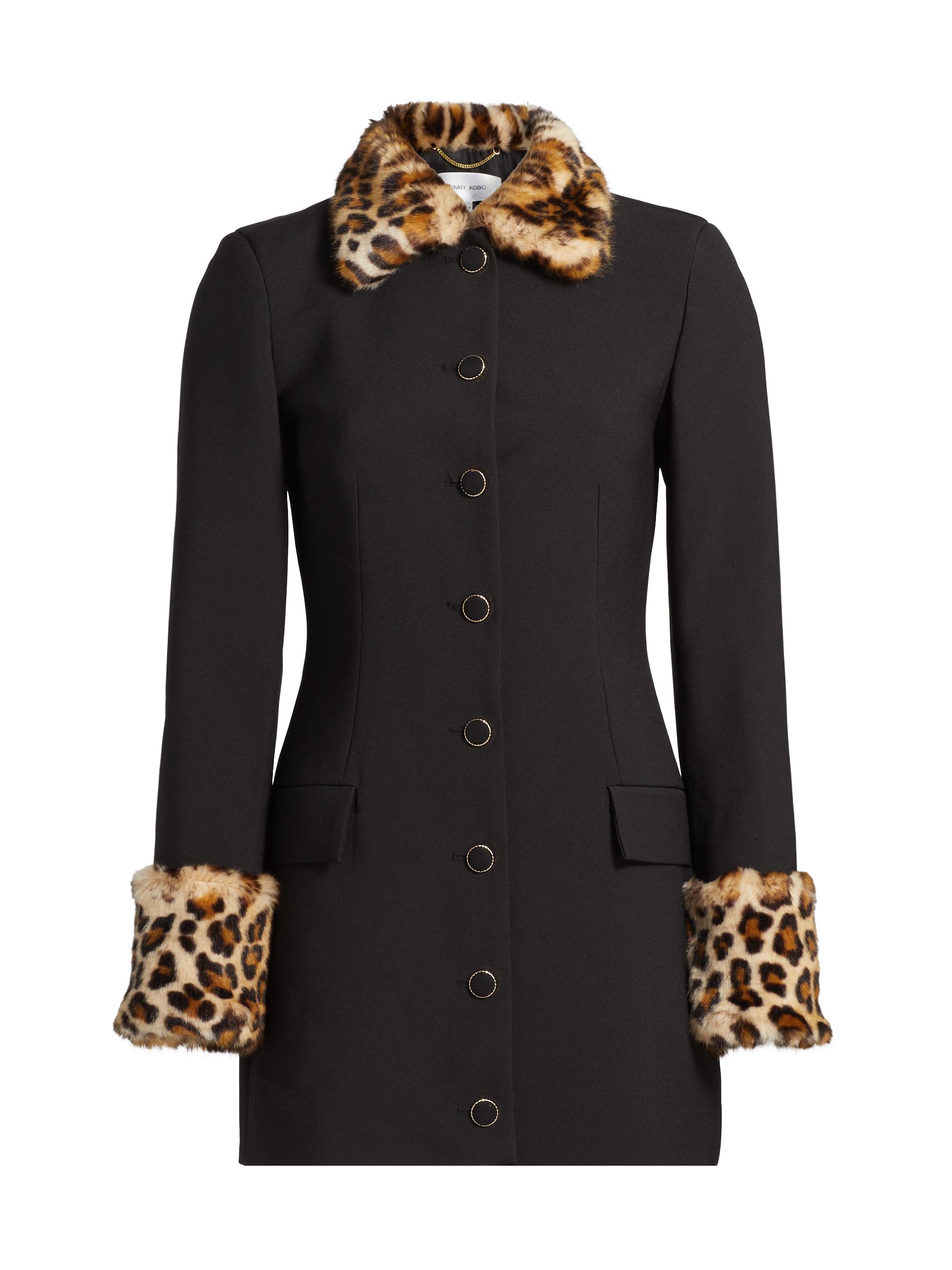Ronny Kobo Women's Lena Leopard Faux Fur-Trimmed Minidress - Black
