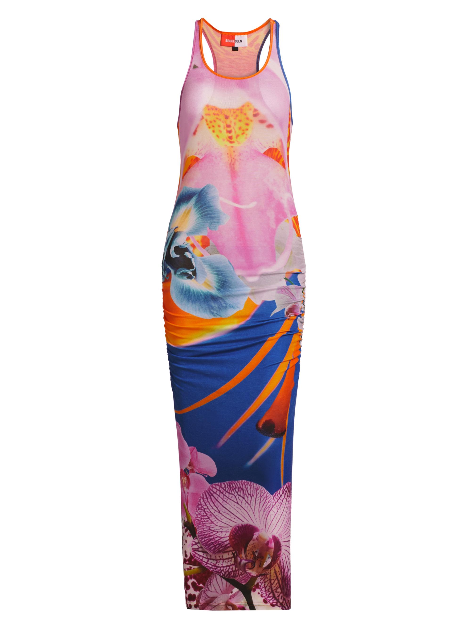 BruceGlen Women's Orchid Floral Rib-Knit Sleeveless Maxi Dress - Blue