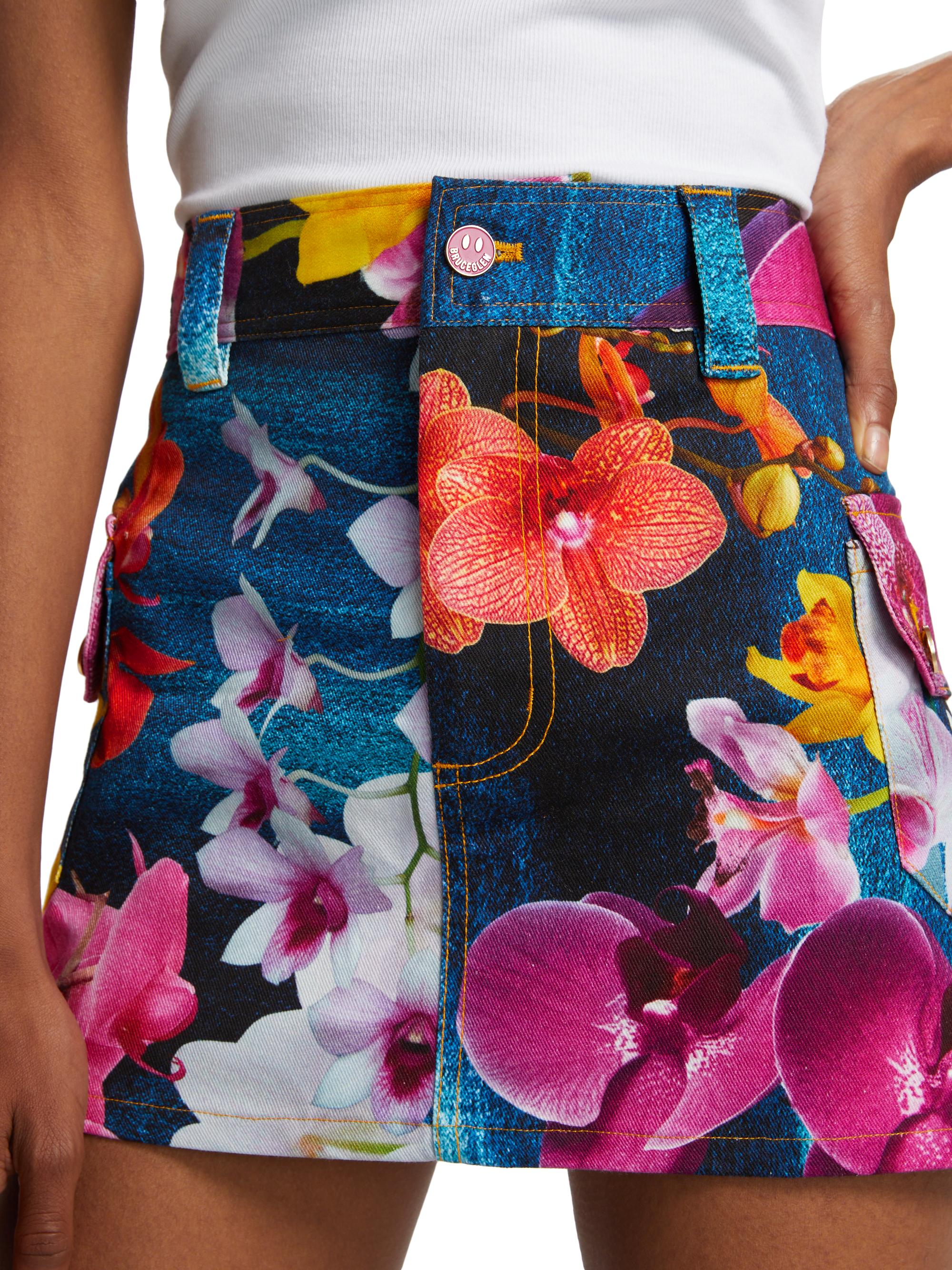 BruceGlen Orchid Floral Denim Cargo Miniskirt | Saks Fifth Avenue