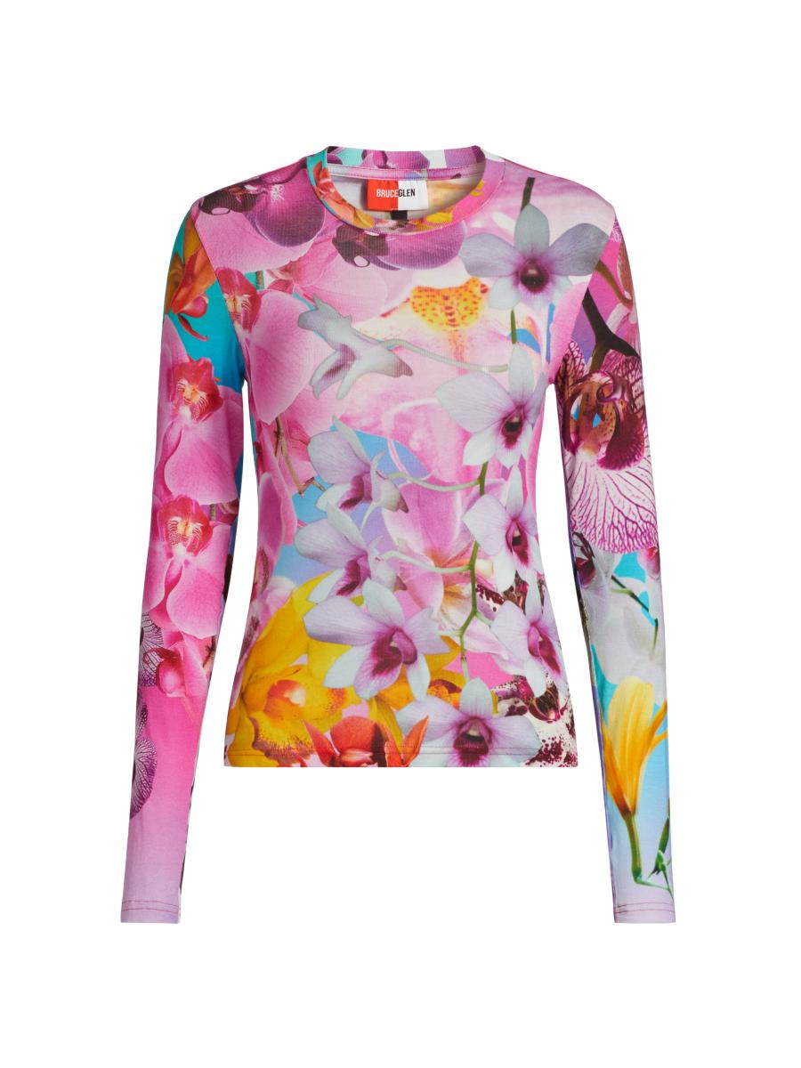 BruceGlen Orchid Floral Rib-Knit Crewneck T-Shirt | Saks