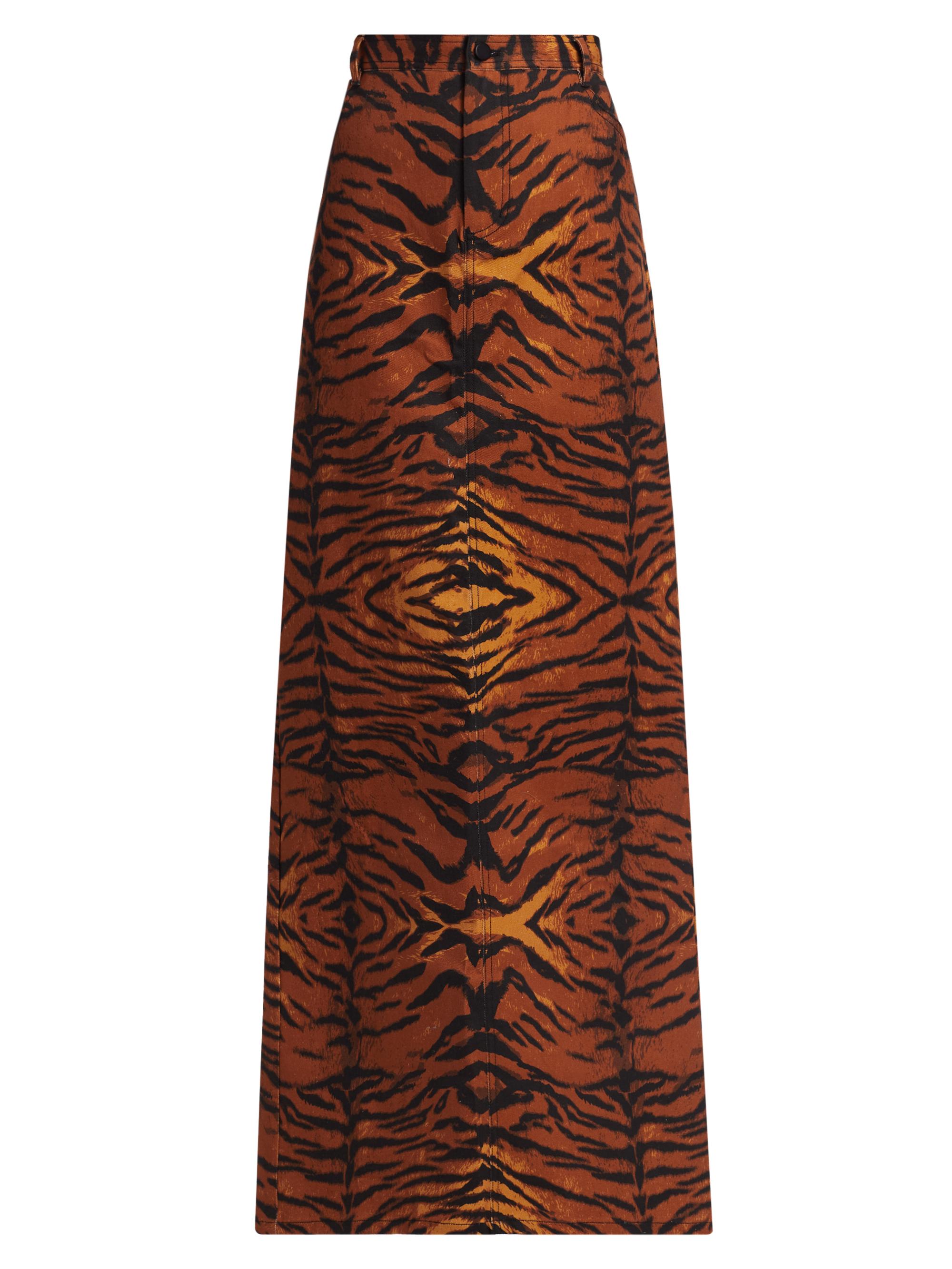 BruceGlen Women's Tiger Denim Maxi Skirt - Brown - Women's Clothing