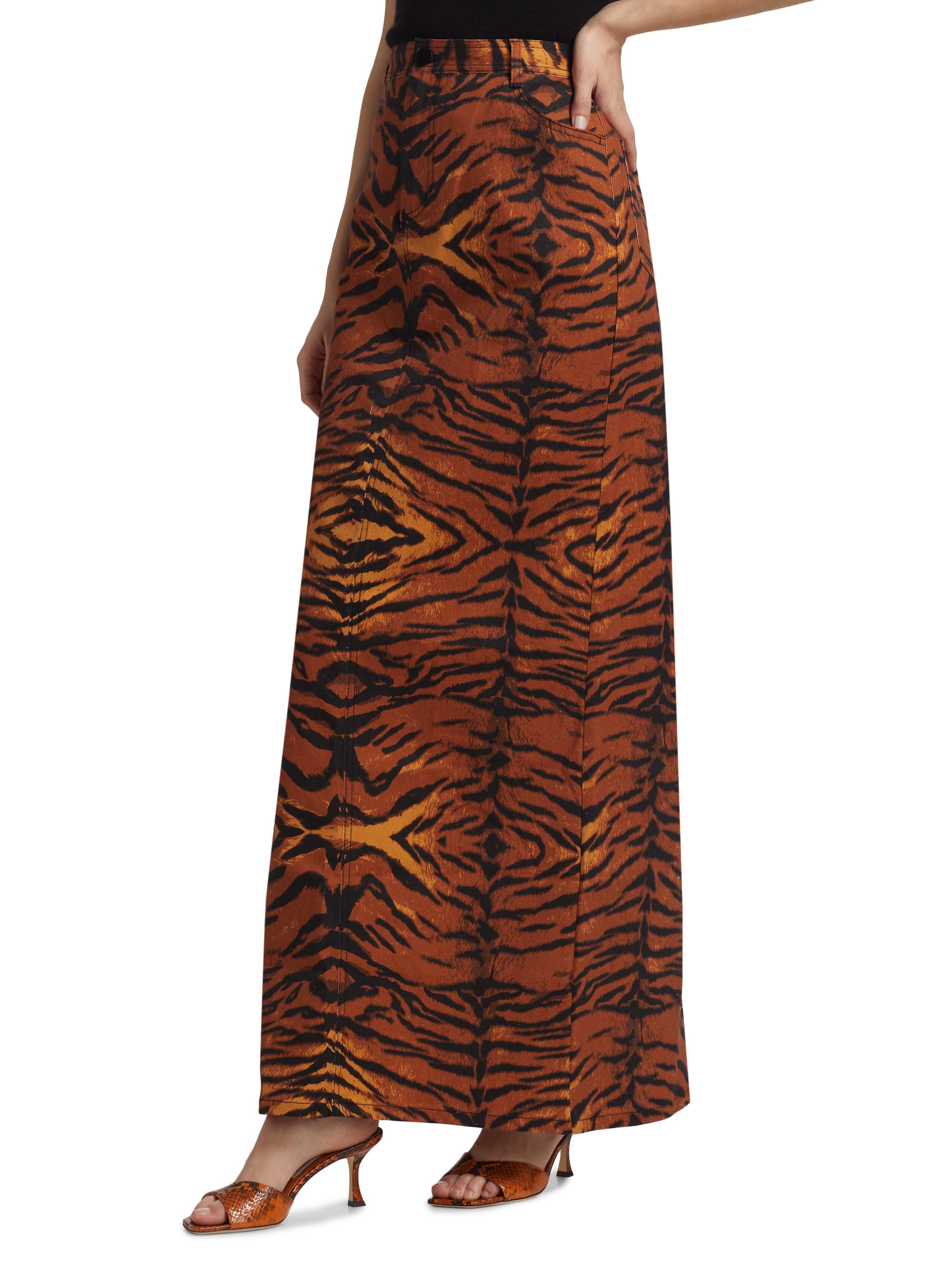 BruceGlen Women's Tiger Denim Maxi Skirt - Brown - detail view in Brown