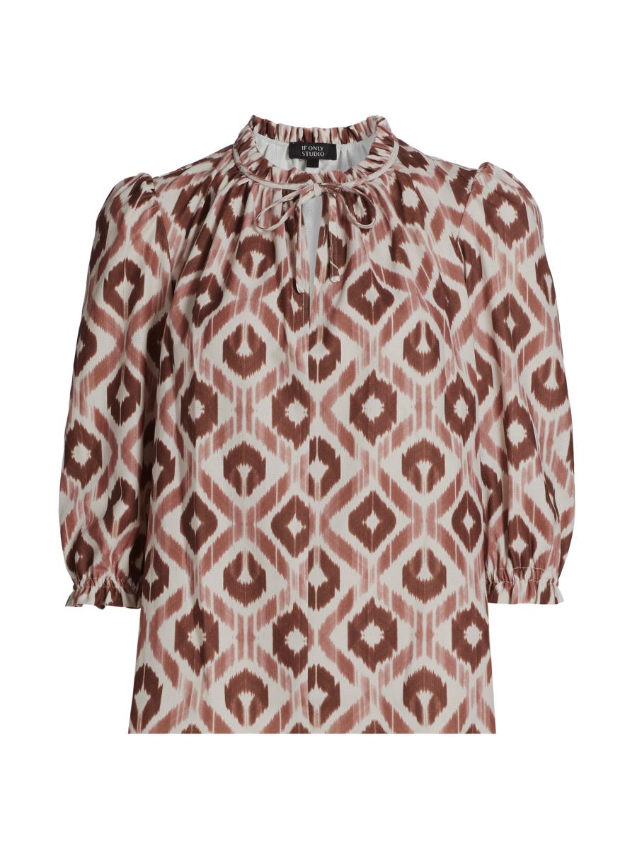 If Only Studio Women's Ikat-inspired Ruffled-trim Blouse In Multi