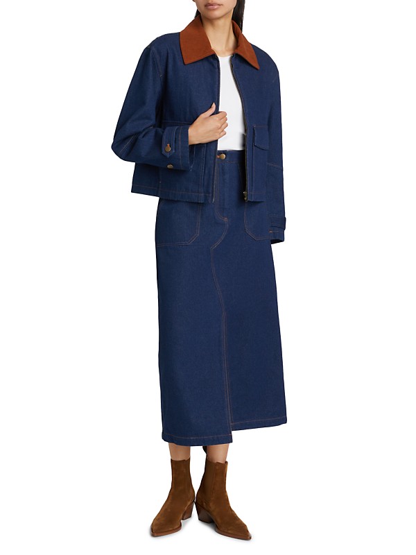 Shop If Only Studio Corduroy-Collar Denim Jacket | Saks Shop If Only Studio Corduroy-Collar Denim Jacket | Saks