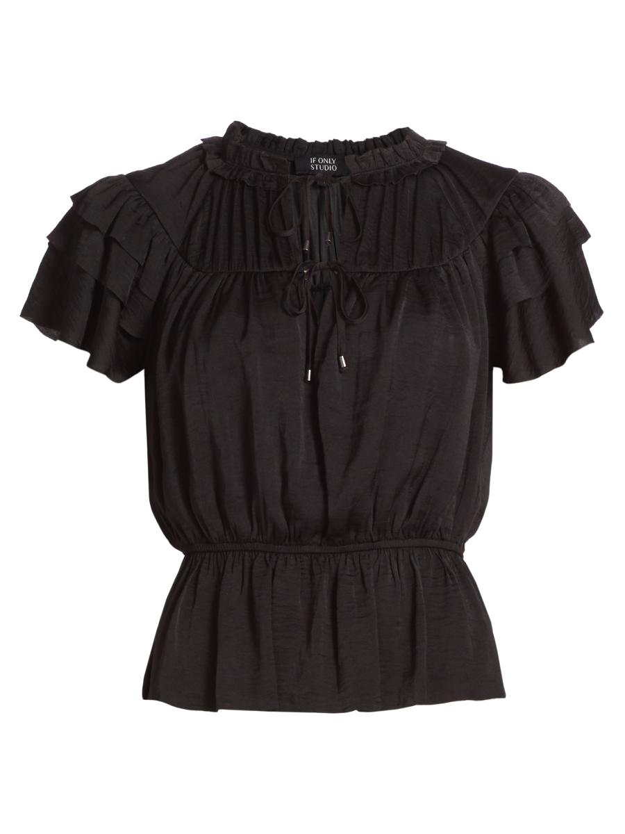 If Only Studio Women's Parachute Ruffled Peplum Top In Black