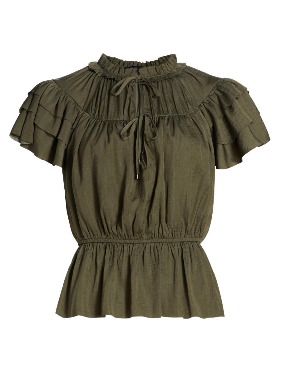 If Only Studio Women's Parachute Ruffled Peplum Top In Green