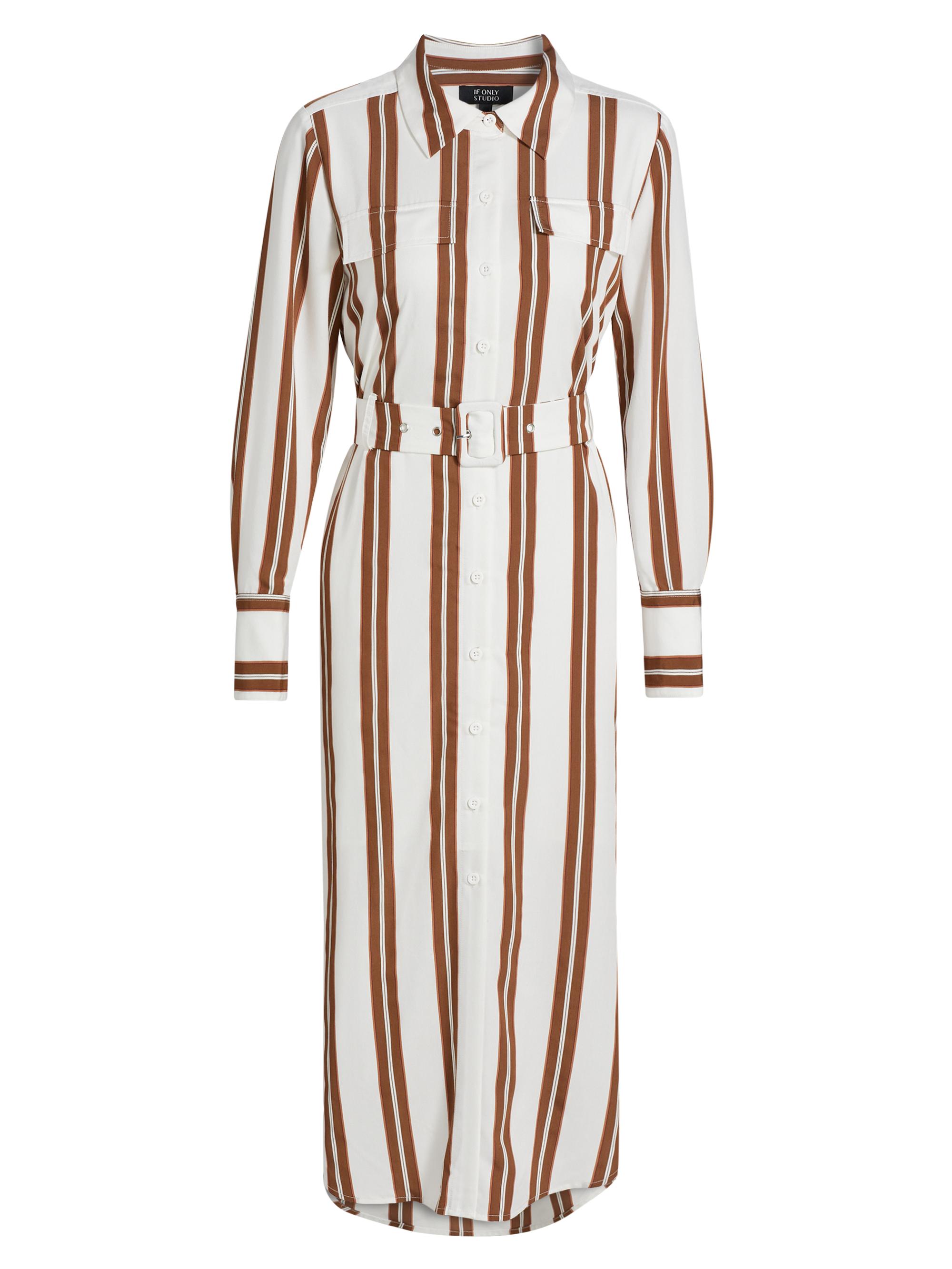 If Only Studio Women's Striped Crepe Midi Shirtdress - Copper White