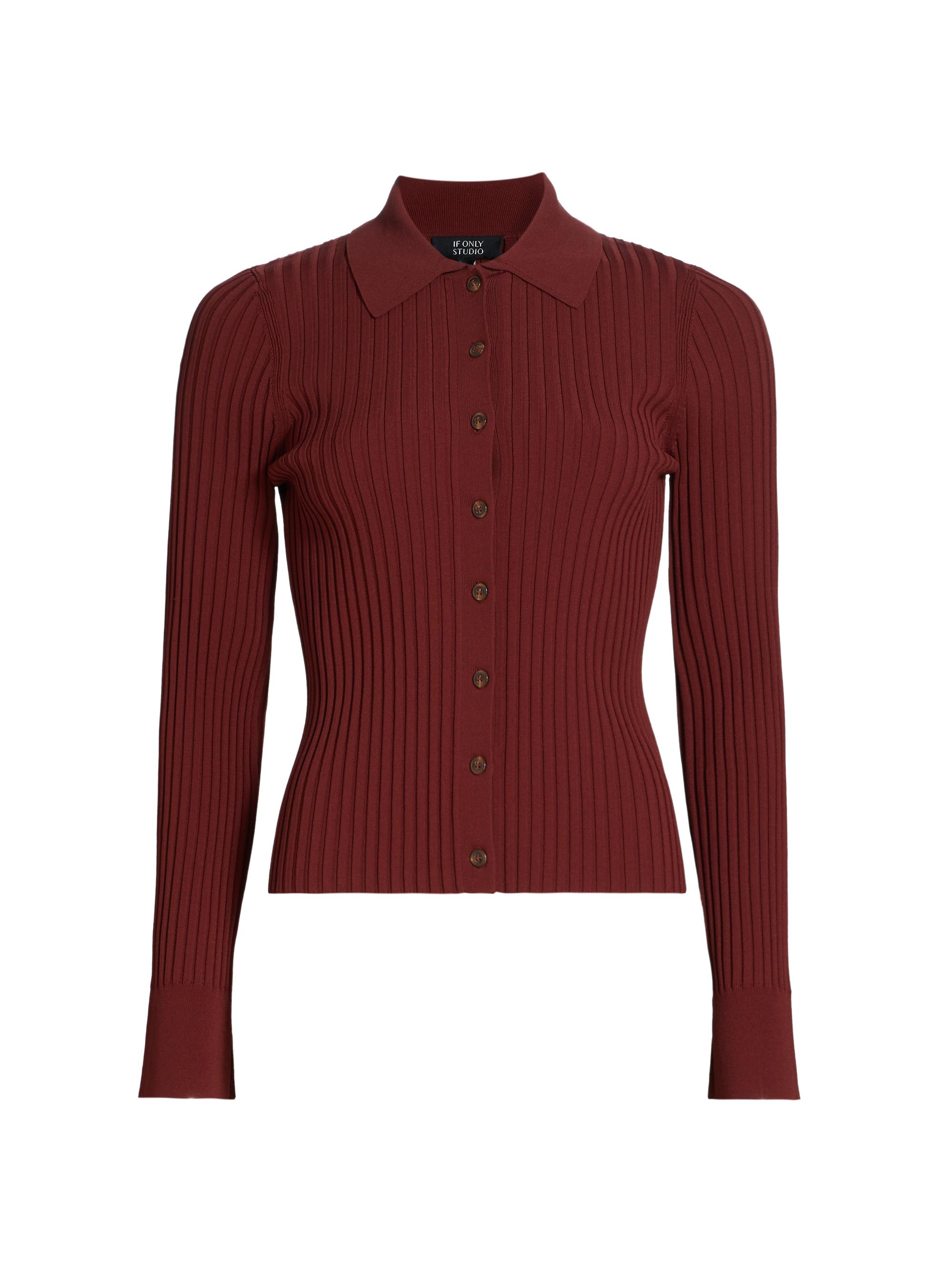 If Only Studio Women's Rib-Knit Cardigan - Maroon