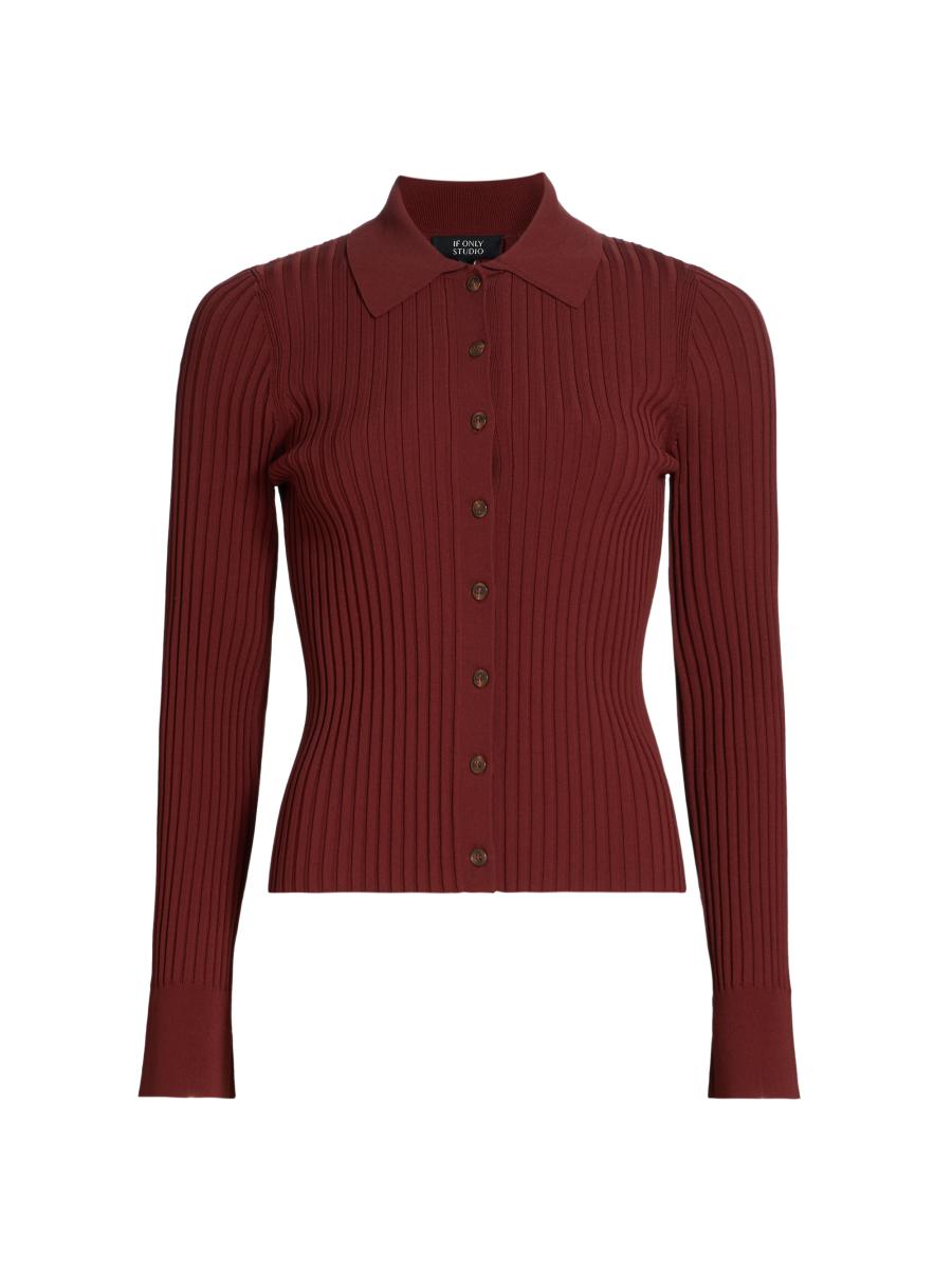 If Only Studio Women's Rib-knit Cardigan In Burgundy