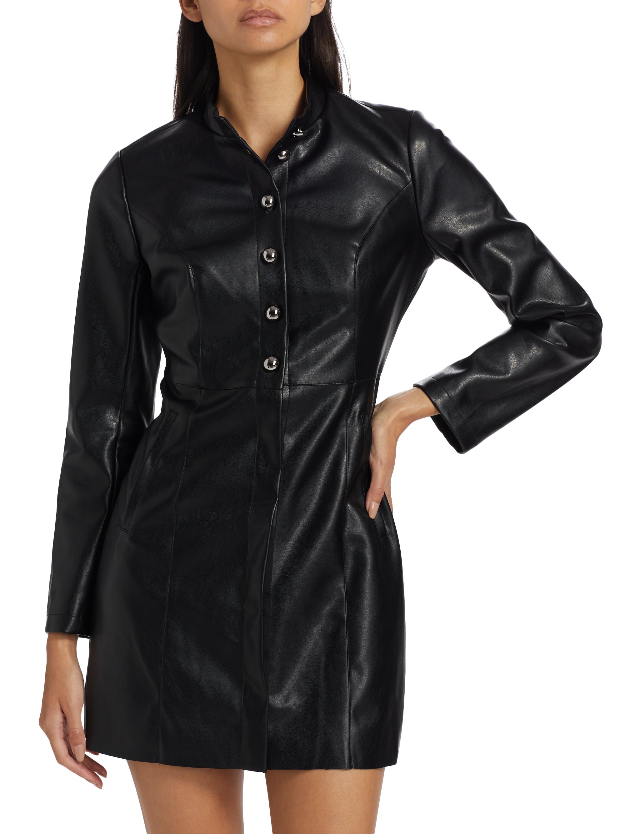 If Only Studio Faux-Leather Mini Shirtdress - Black