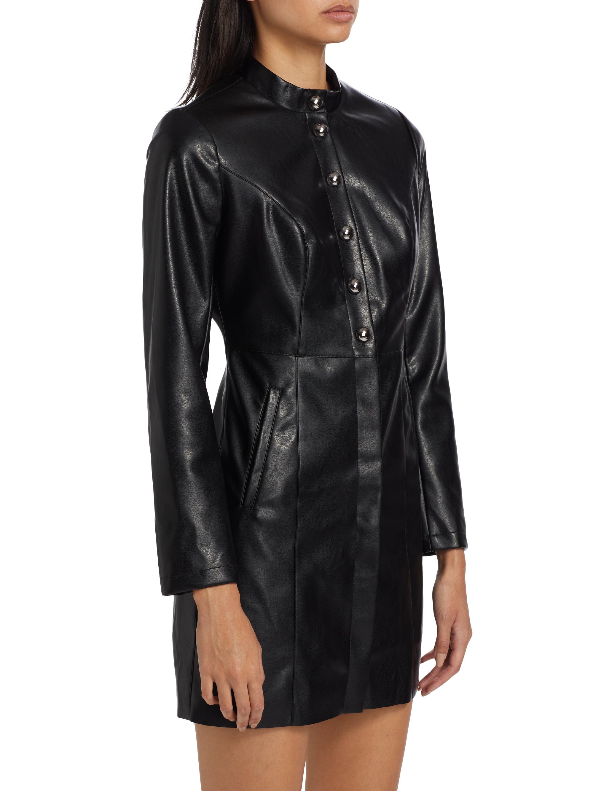 faux leather mini shirt dress Scoop Faux Leather Collared Mini Shirt Dress
