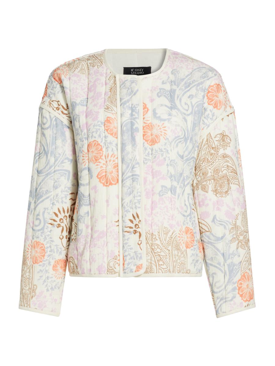 If Only Studio Women's Paisley Padded Cotton Jacket In Neutral