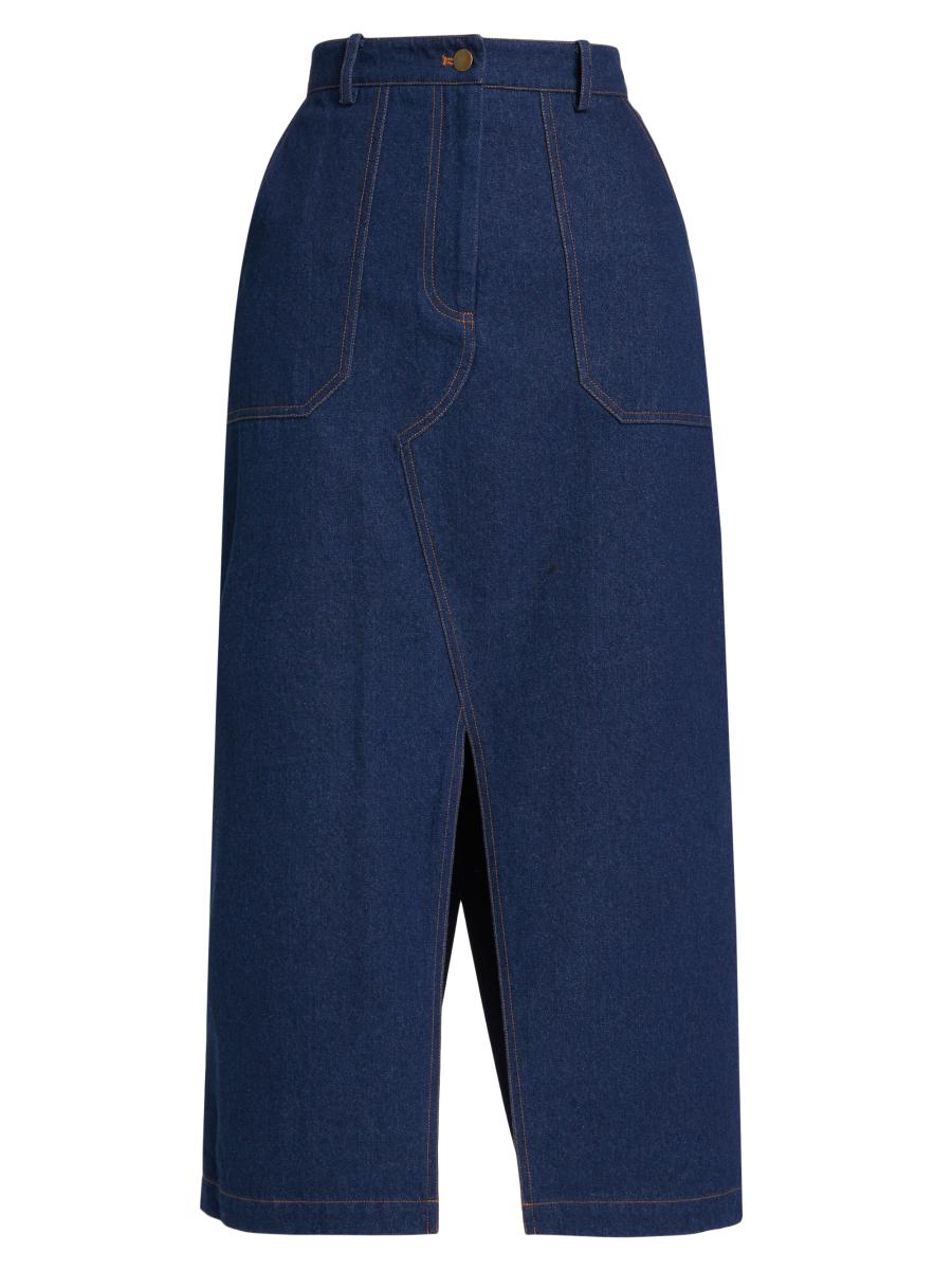 If Only Studio Women's Denim Topstitched Midi-skirt In Blue