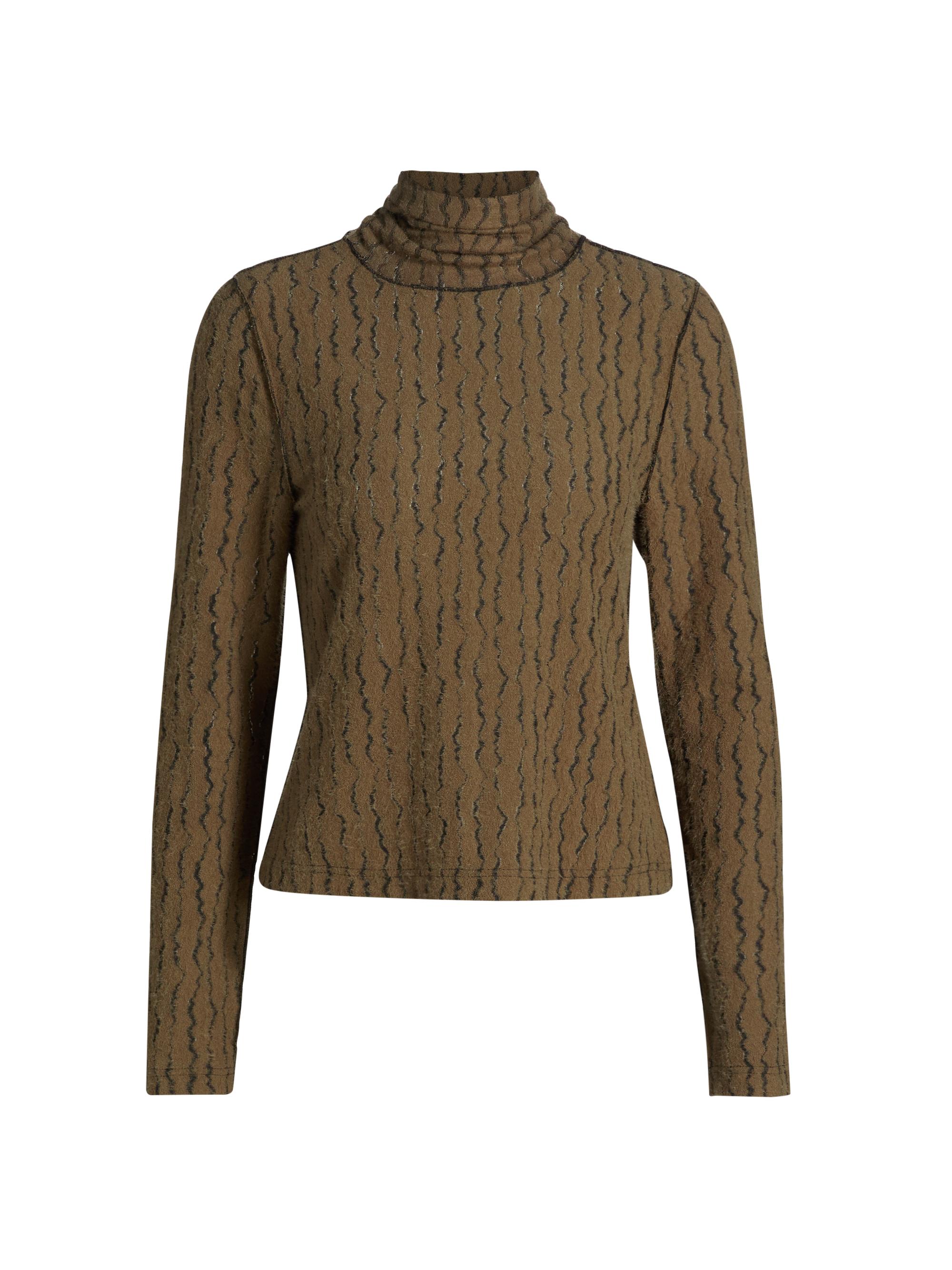 If Only Studio Women's Textured Wave Turtleneck Top - Olive