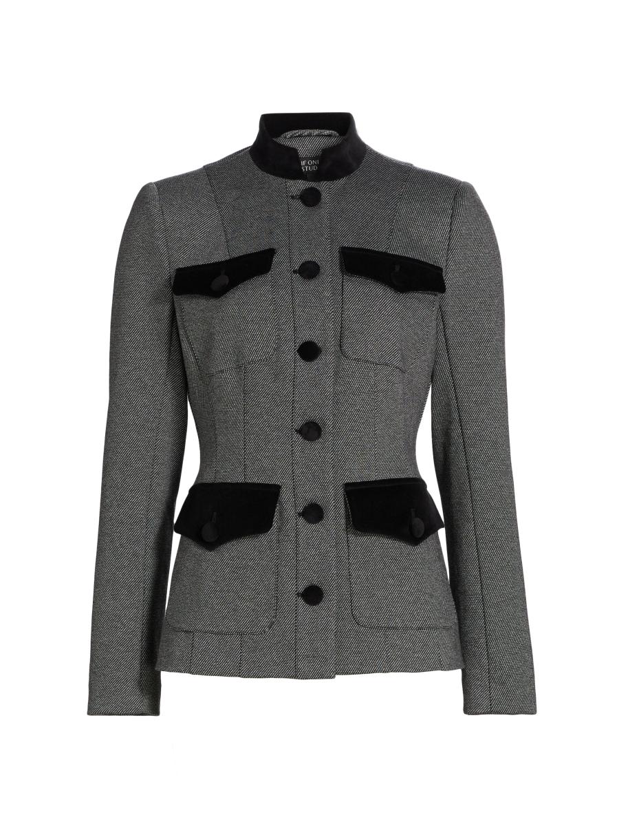 If Only Studio Women's Velvet-trim Military Blazer In Black