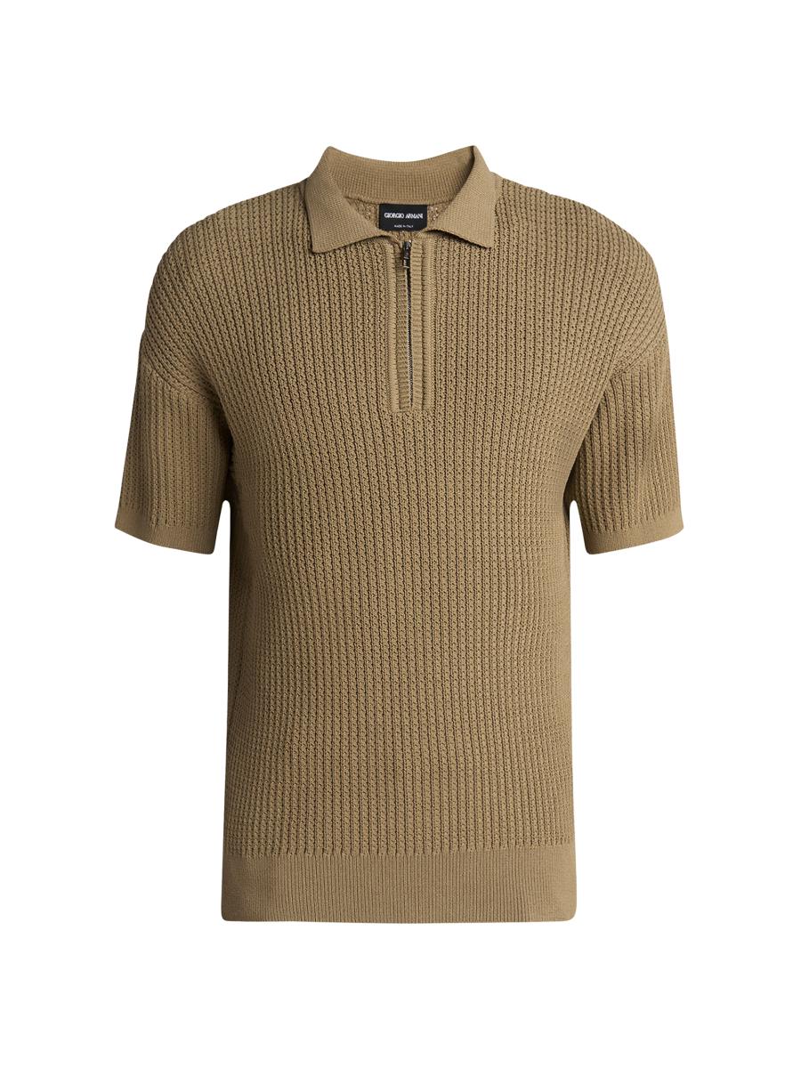 トップス Ribbed jersey polo shirt Giorgio Armani Rib-Knit Short-Sleeve Polo Shirt | Saks Fifth Avenue