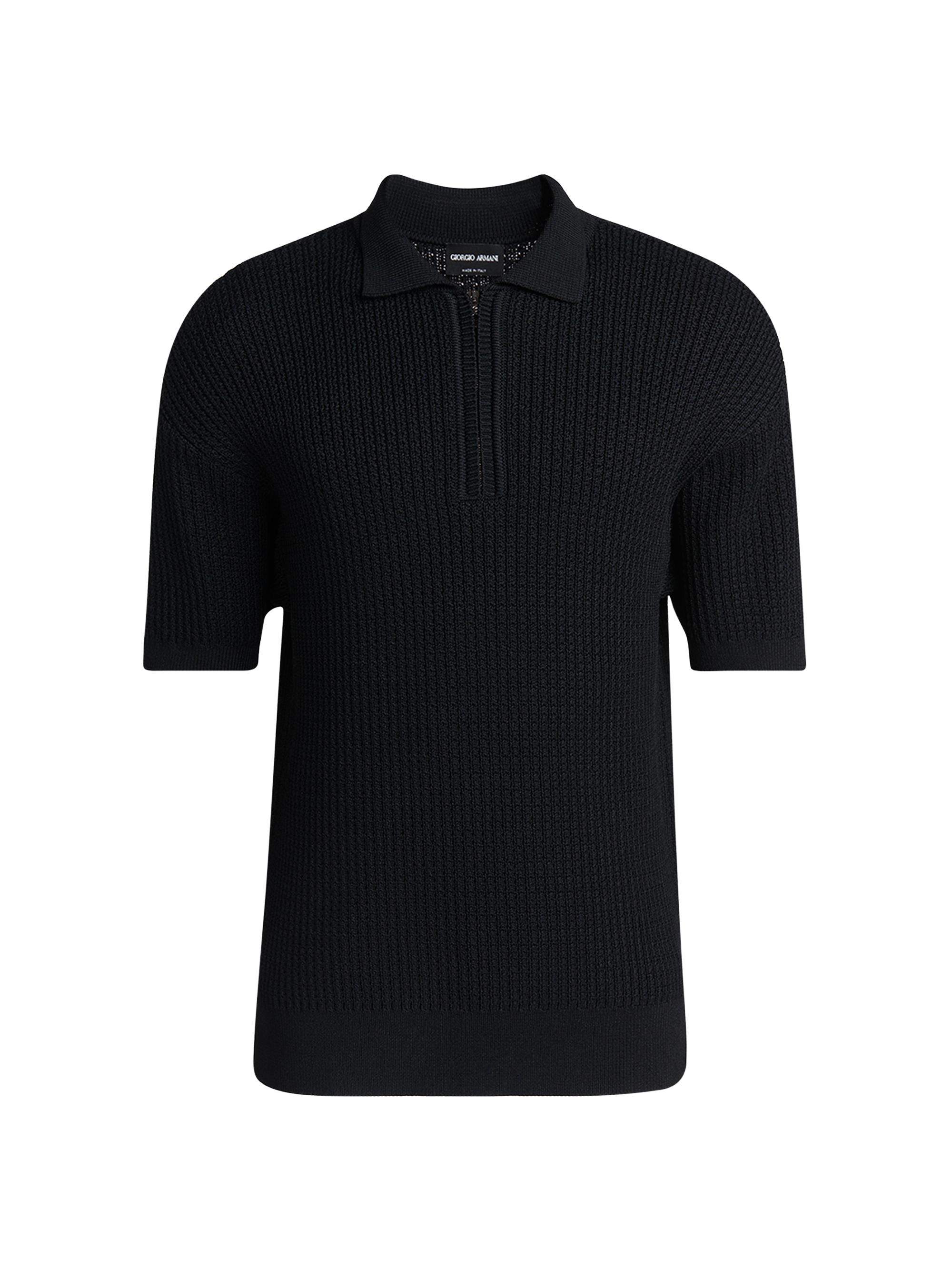 Giorgio Armani Men's Ribbed-Knit Quarter-Zip Polo Sweater - Black
