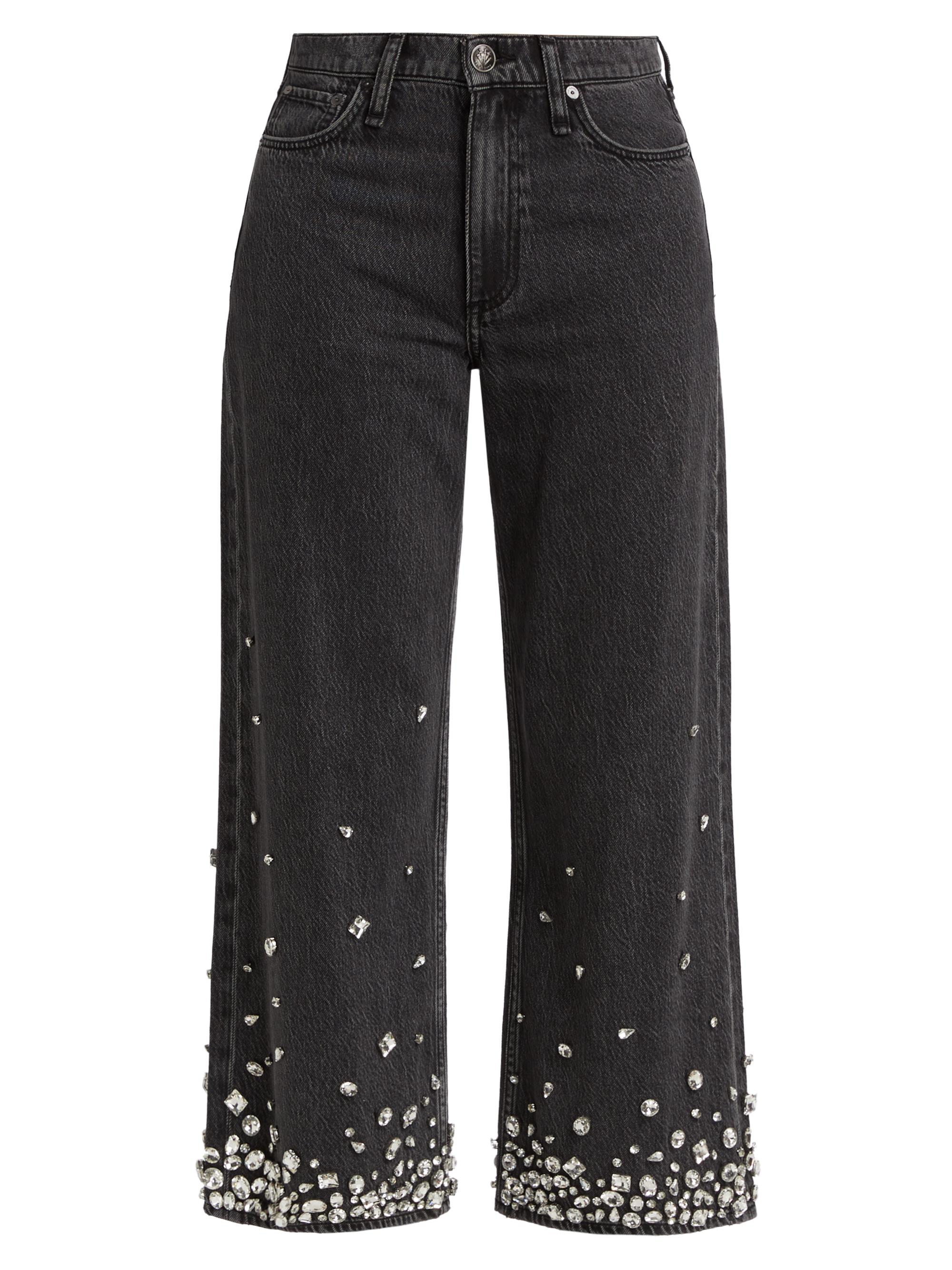 rag & bone Women's Featherweight Andi Embellished Wide-Leg Jeans - Anglique With Jewel