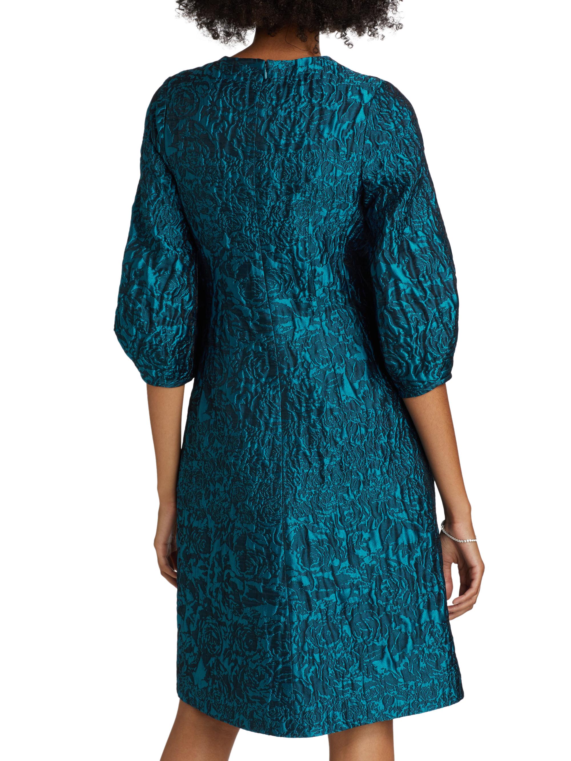 Teri Jon by Rickie Freeman Floral Jacquard Balloon-Sleeve Dress