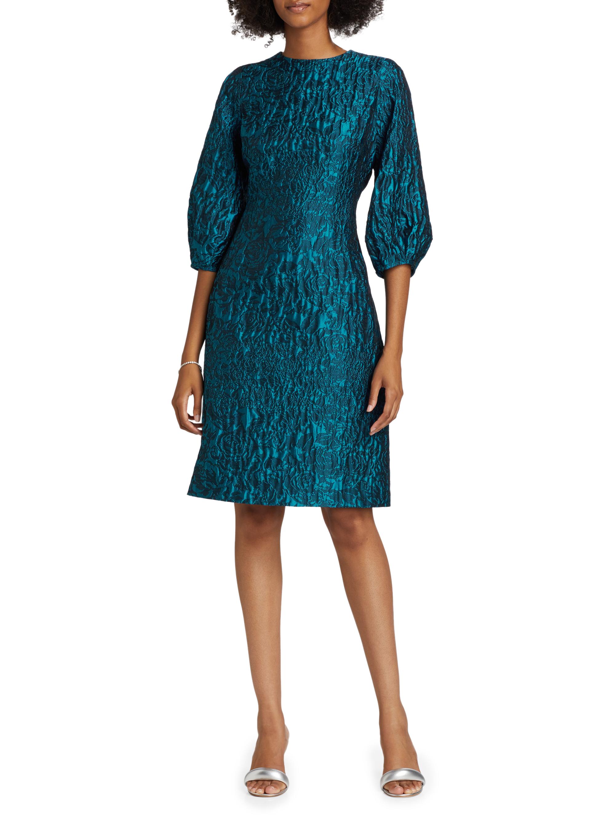 新品　タグ付きDocking Jacquard Balloon Dress Teri Jon by Rickie Freeman Floral Jacquard Balloon-Sleeve Dress