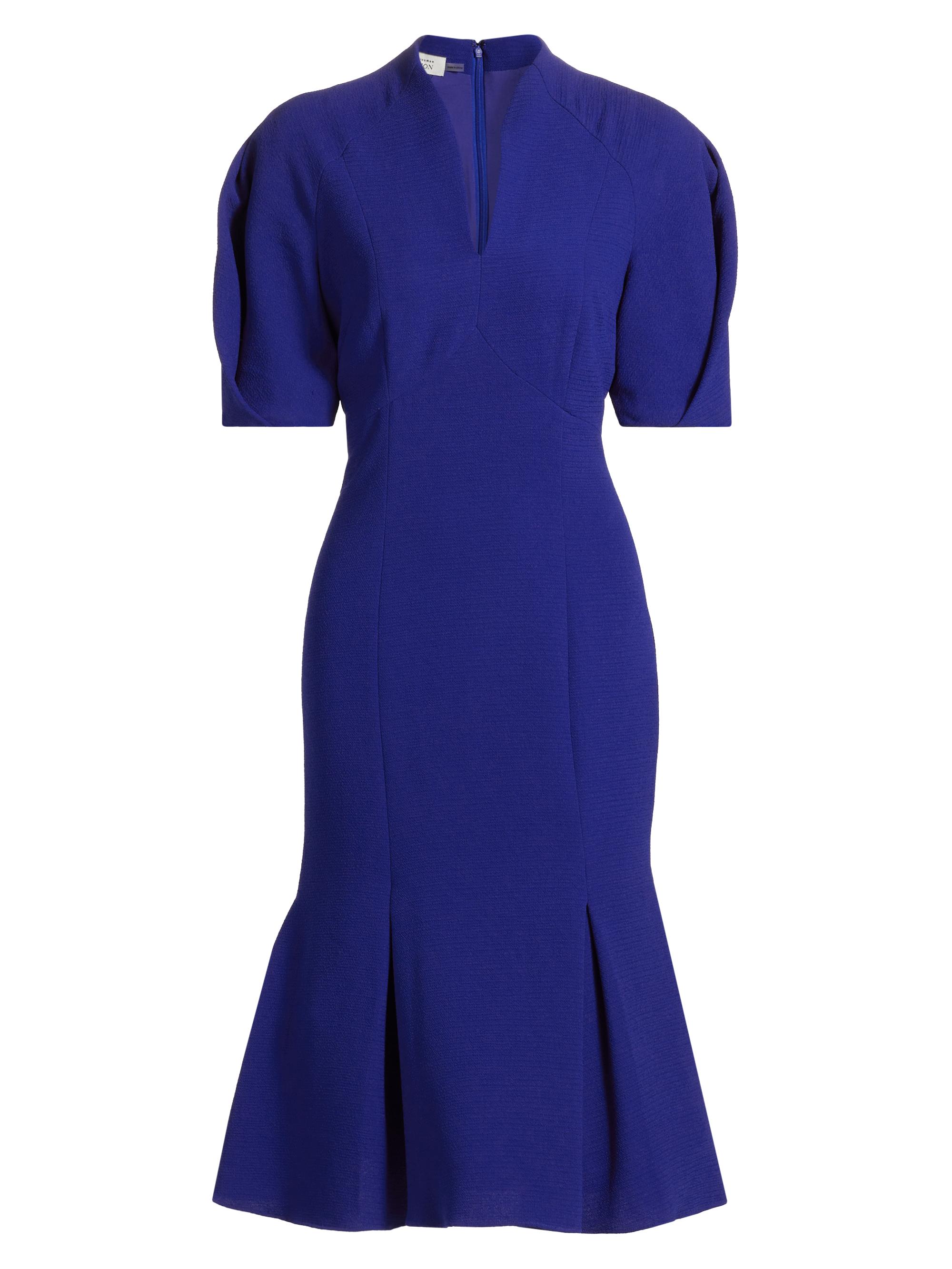 Teri Jon by Rickie Freeman Women's Stretch Crepe V-Neck Midi-Dress - Royal Blue