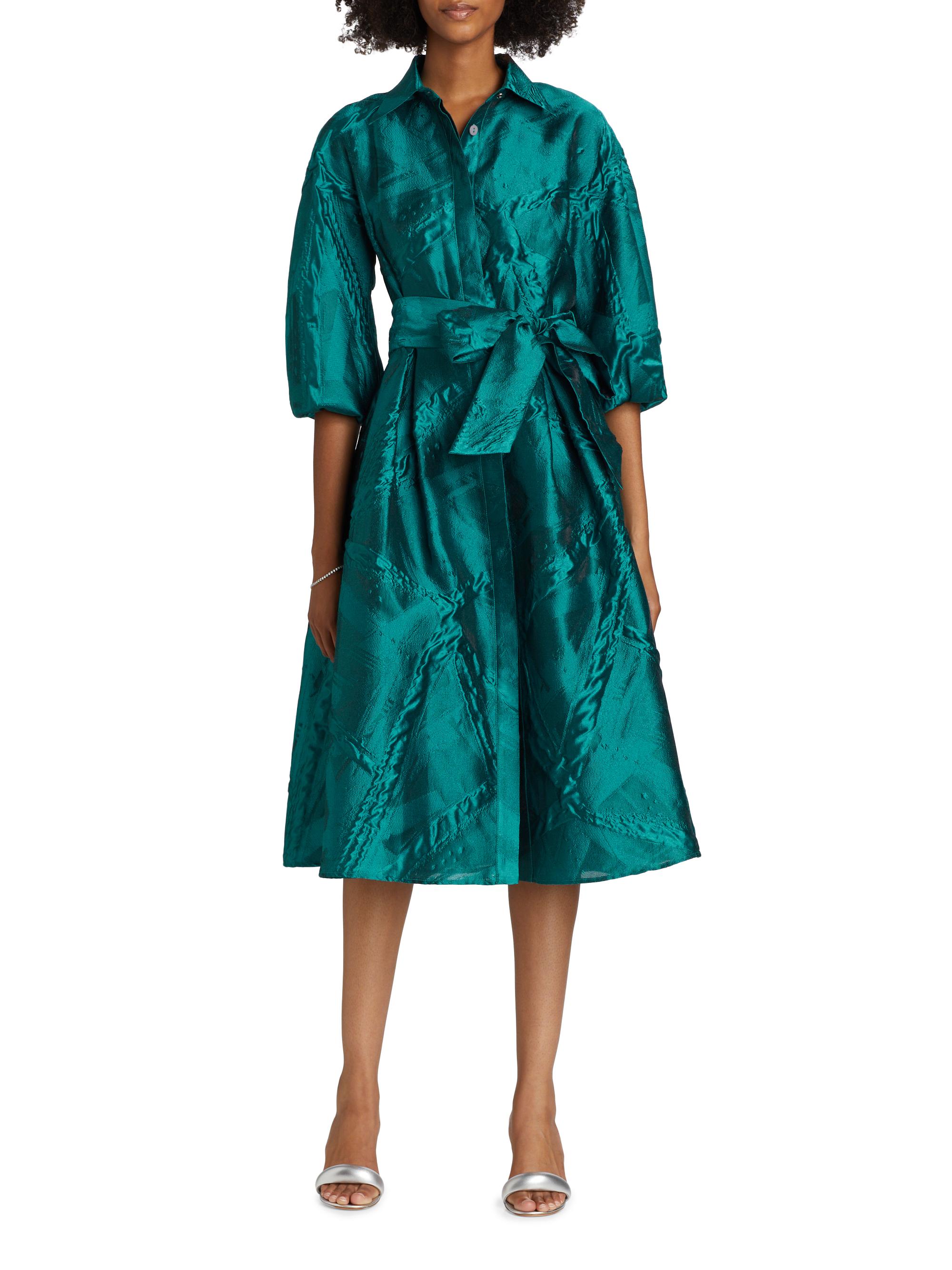 Teri Jon by Rickie Freeman Jacquard Balloon-Sleeve Cocktail Dress