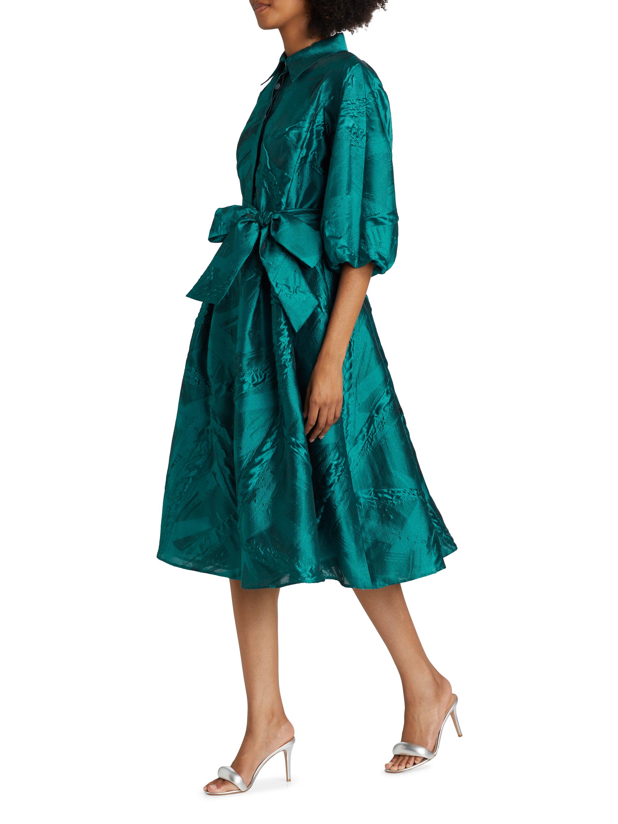 Teri Jon by Rickie Freeman Jacquard Balloon-Sleeve Cocktail Dress