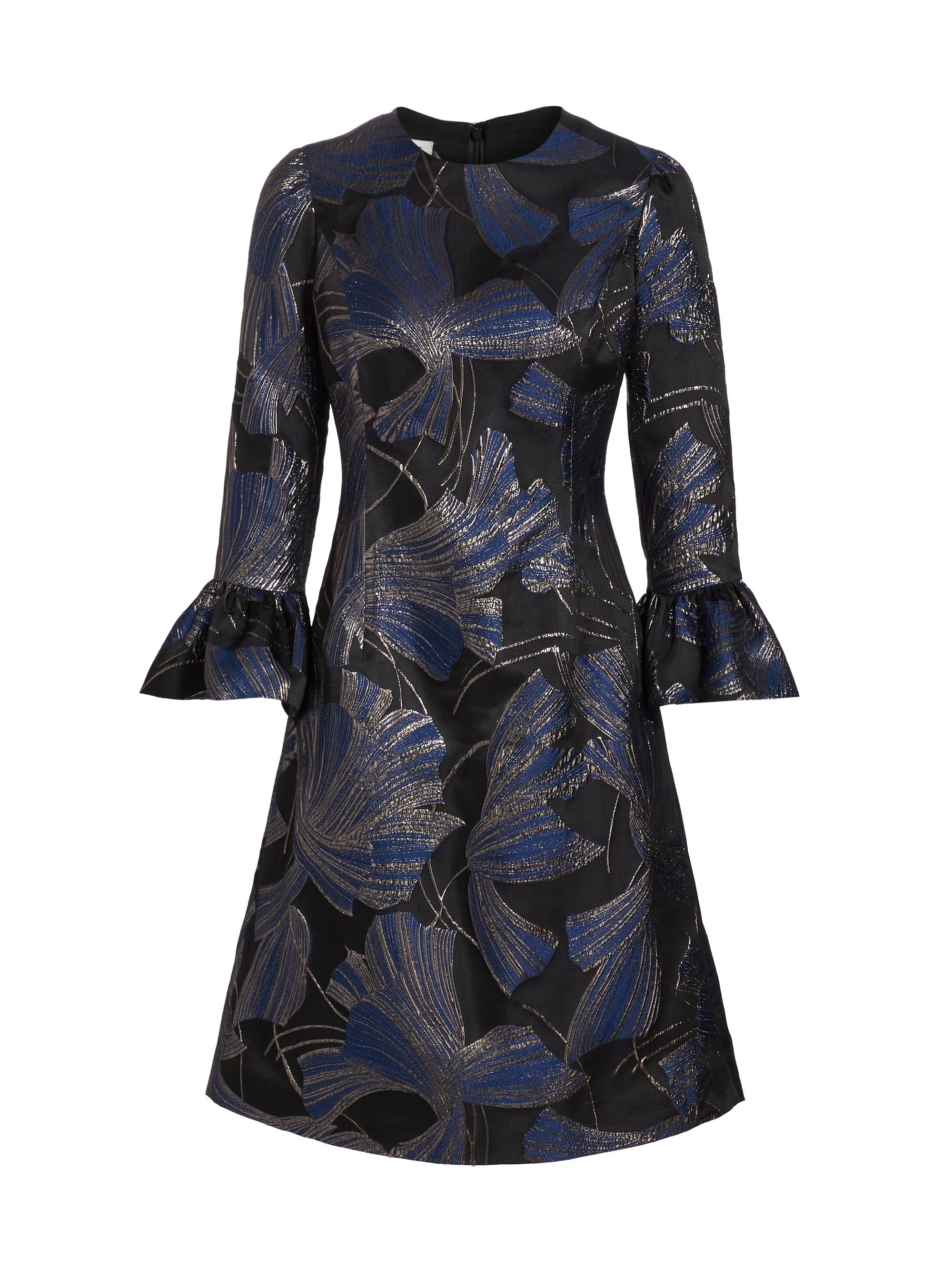 Teri Jon by Rickie Freeman Women's Metallic Jacquard Bell-Sleeve Cocktail Dress - Black Multi