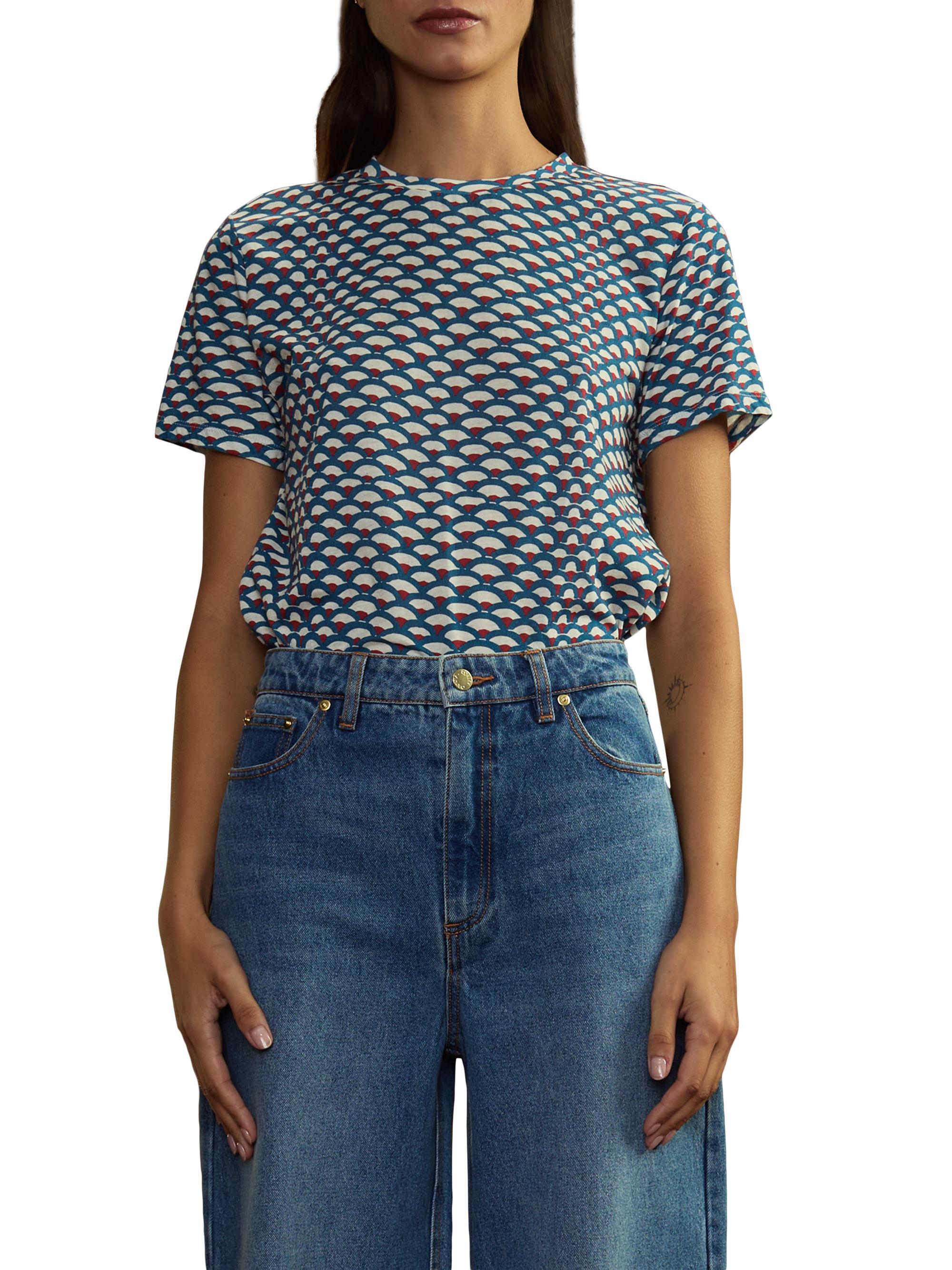 Cynthia Rowley Women's Geometric Cotton Crewneck T-Shirt - Black Camel