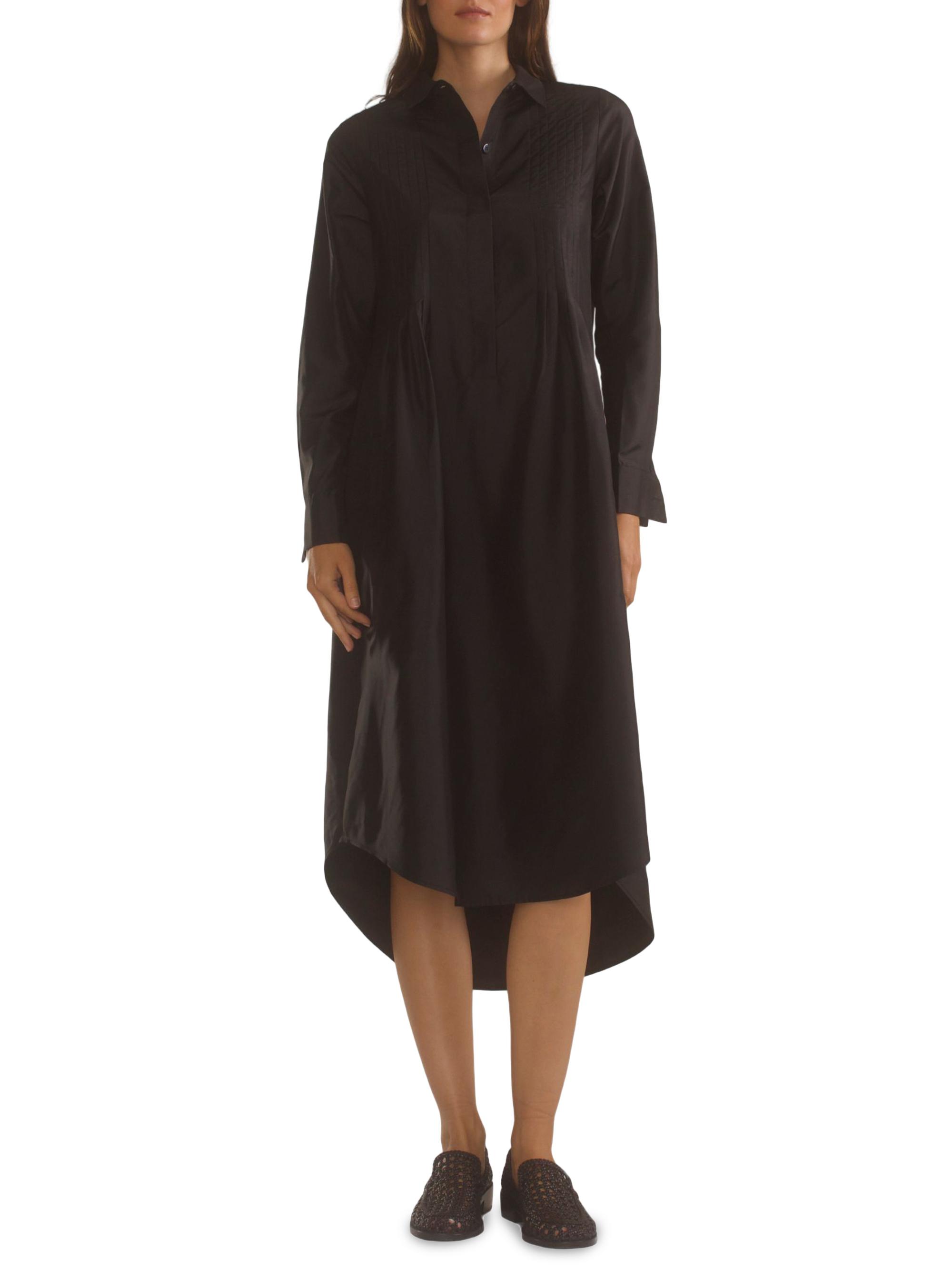 Cynthia Rowley Women's Silk Taffeta Pintuck Shirt Midi-Dress - Black