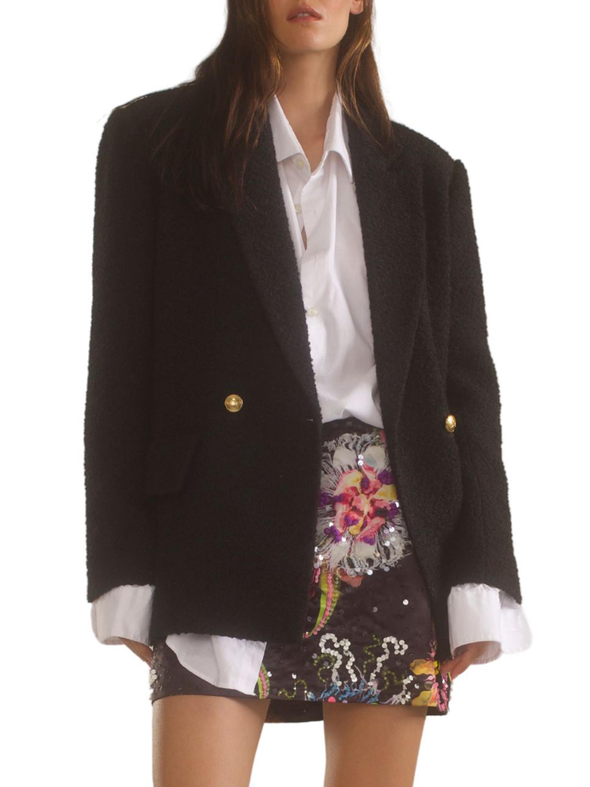 Cynthia Rowley Women's Bouclé Oversized Double-Breasted Blazer - Black