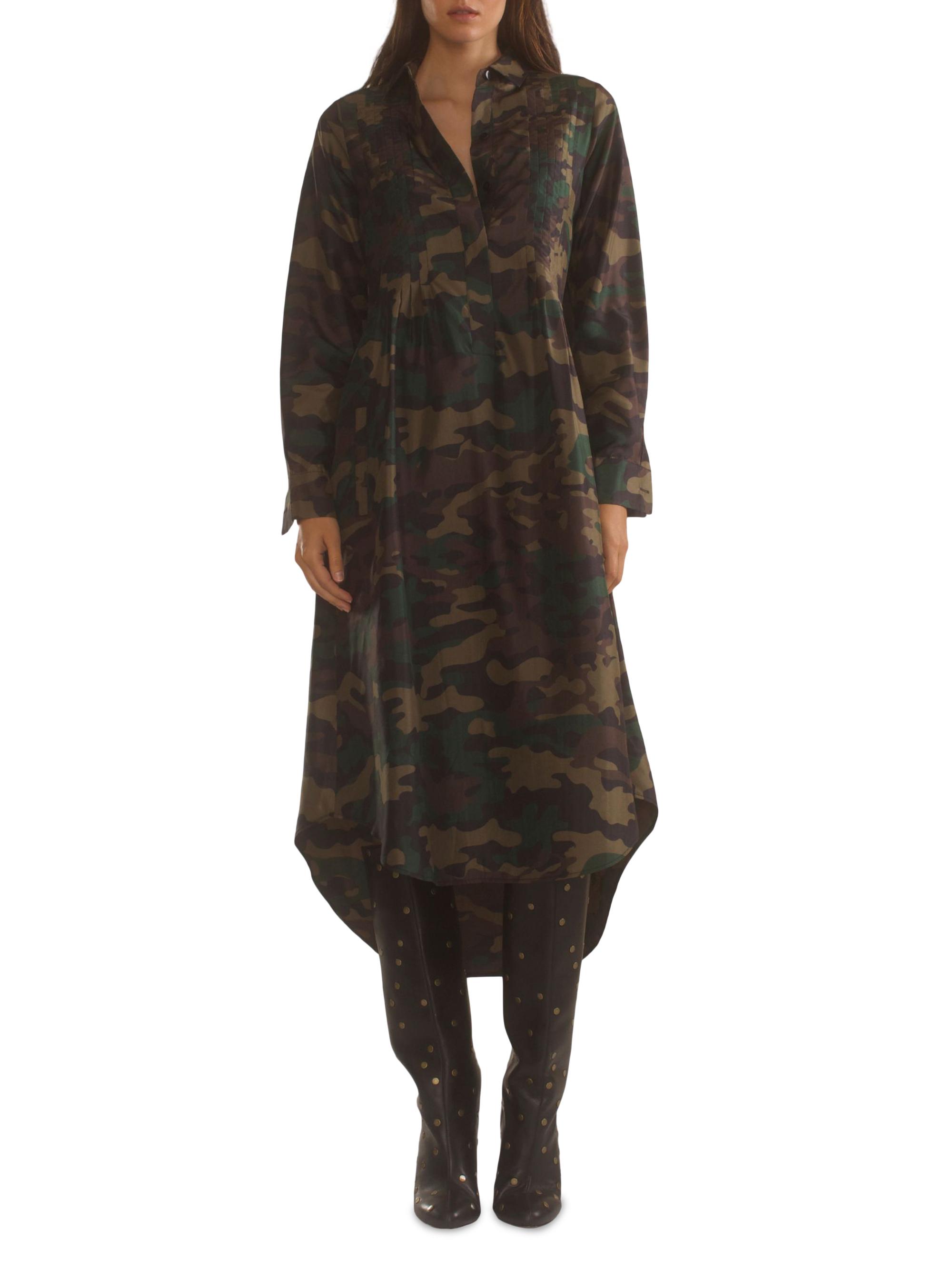 Cynthia Rowley Women's Silk Camouflage Long-Sleeve Midi-Shirtdress - Green Camo