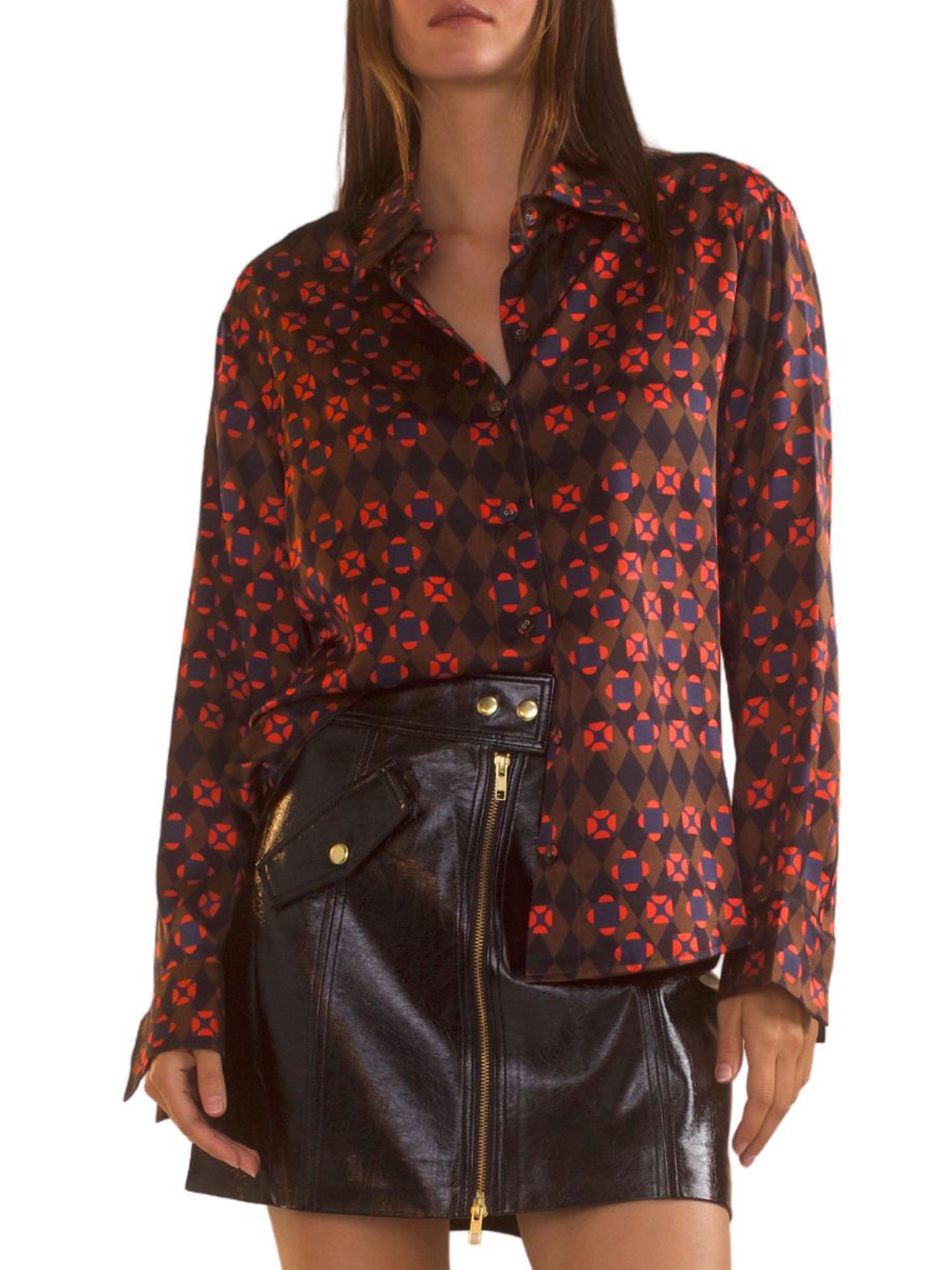 Cynthia Rowley Women's Silk Printed Button-Front Shirt - Geo Black Red
