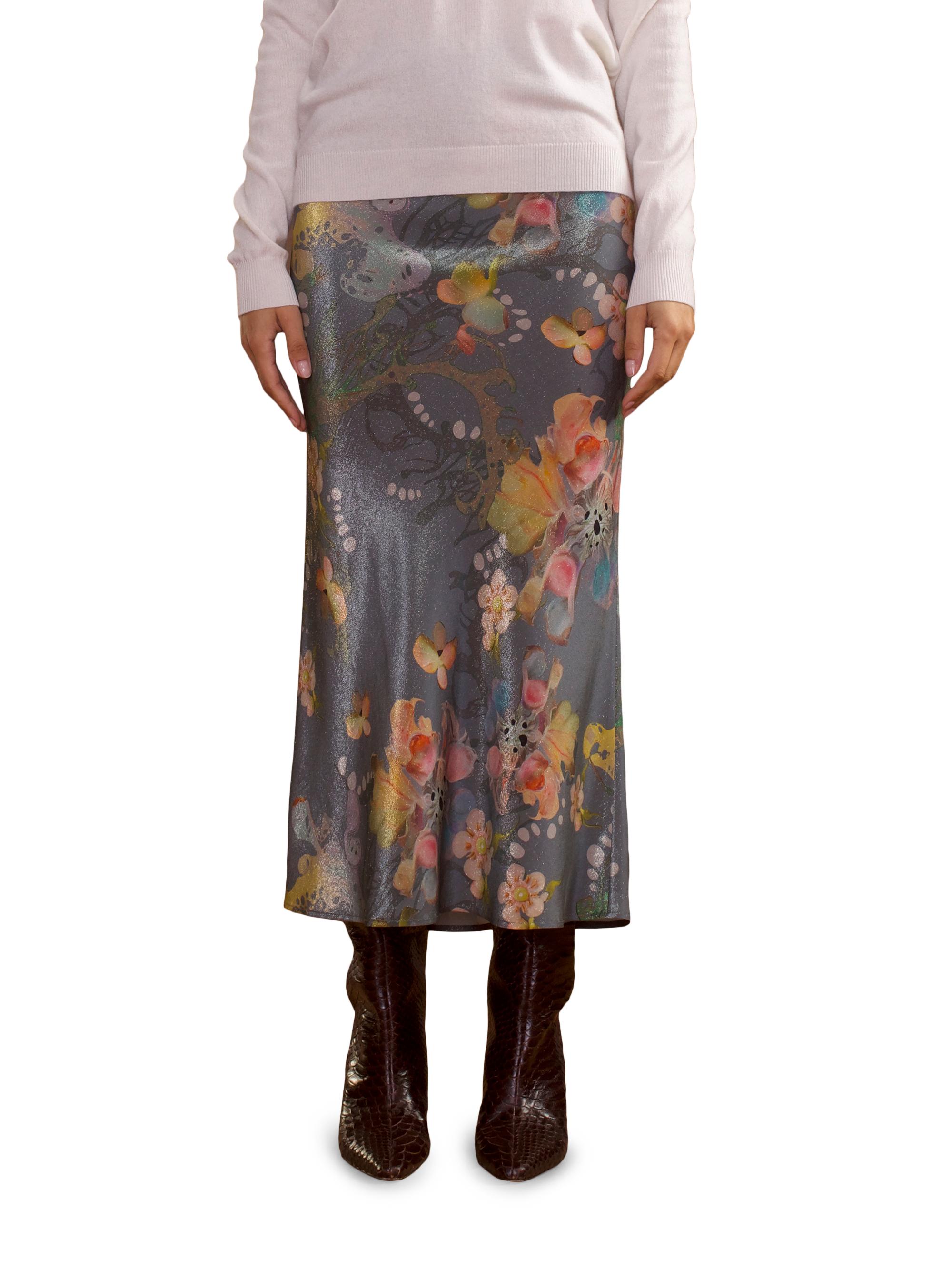 Cynthia Rowley Women's Floral Silk Lame Skirt - Grey Floral