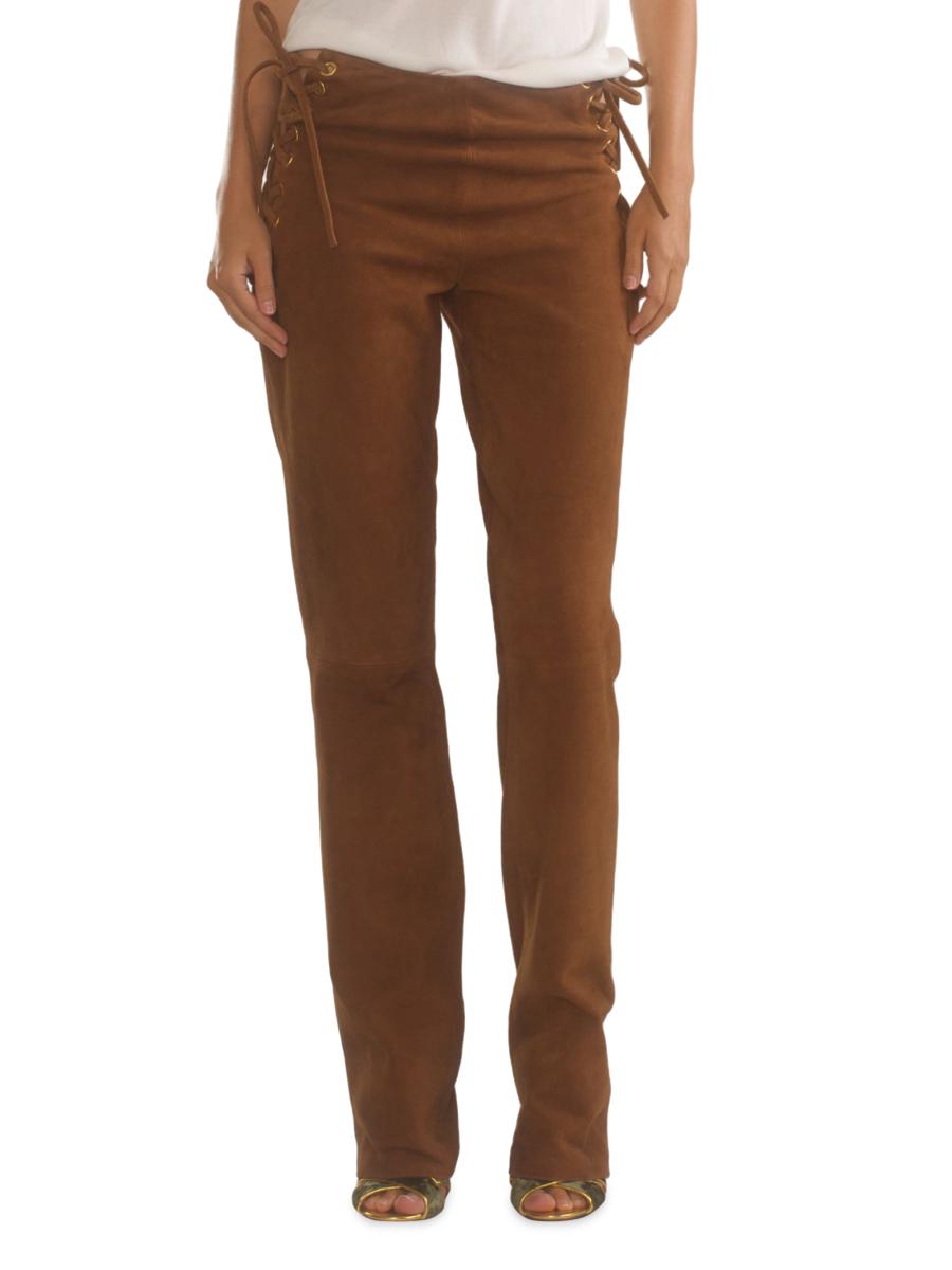 【新品未使用】 ella /round slit 裏起毛 pants Women with Control Regular Faux Suede Wide Leg Side Slit