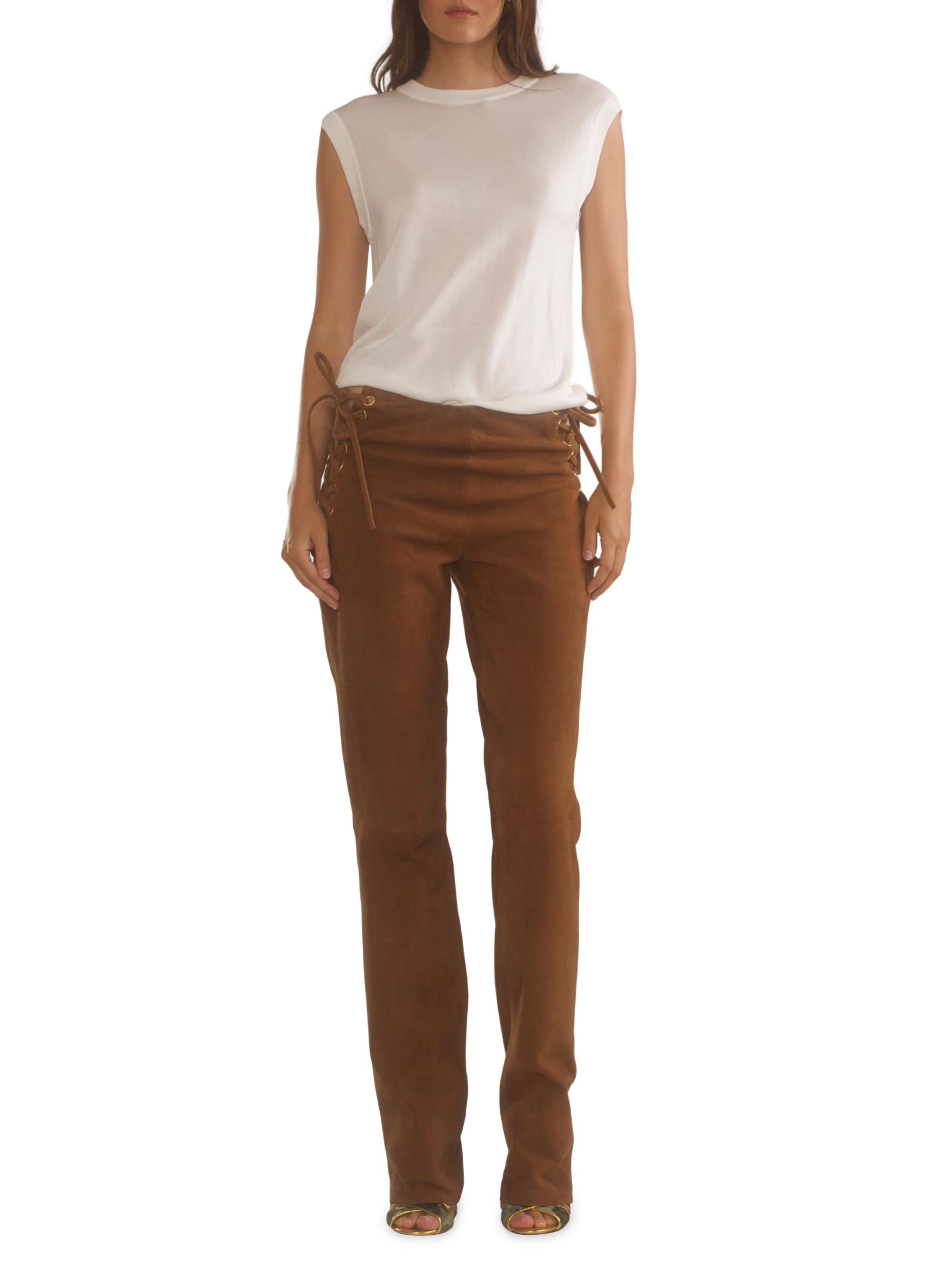 Cynthia Rowley Suede Lace-Up Straight-Leg Pants | Saks Fifth Avenue