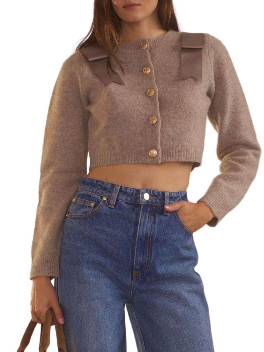 Cynthia Rowley Wool Bow Cropped Crewneck Cardigan | Saks Fifth Avenue