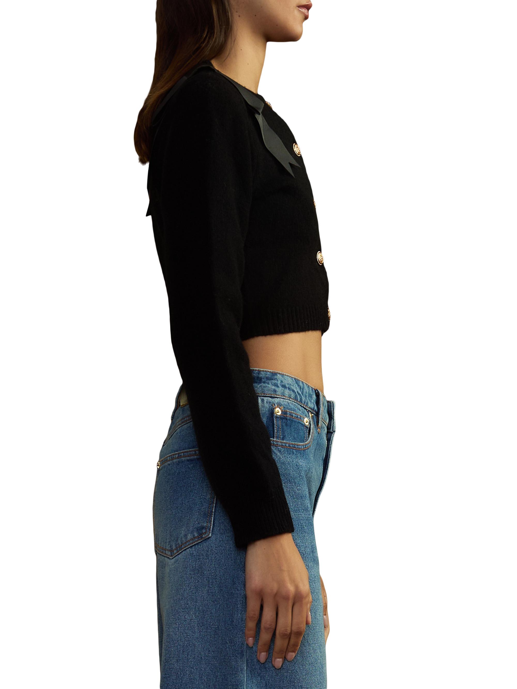 Cynthia Rowley Wool Bow Cropped Crewneck Cardigan | Saks Fifth Avenue