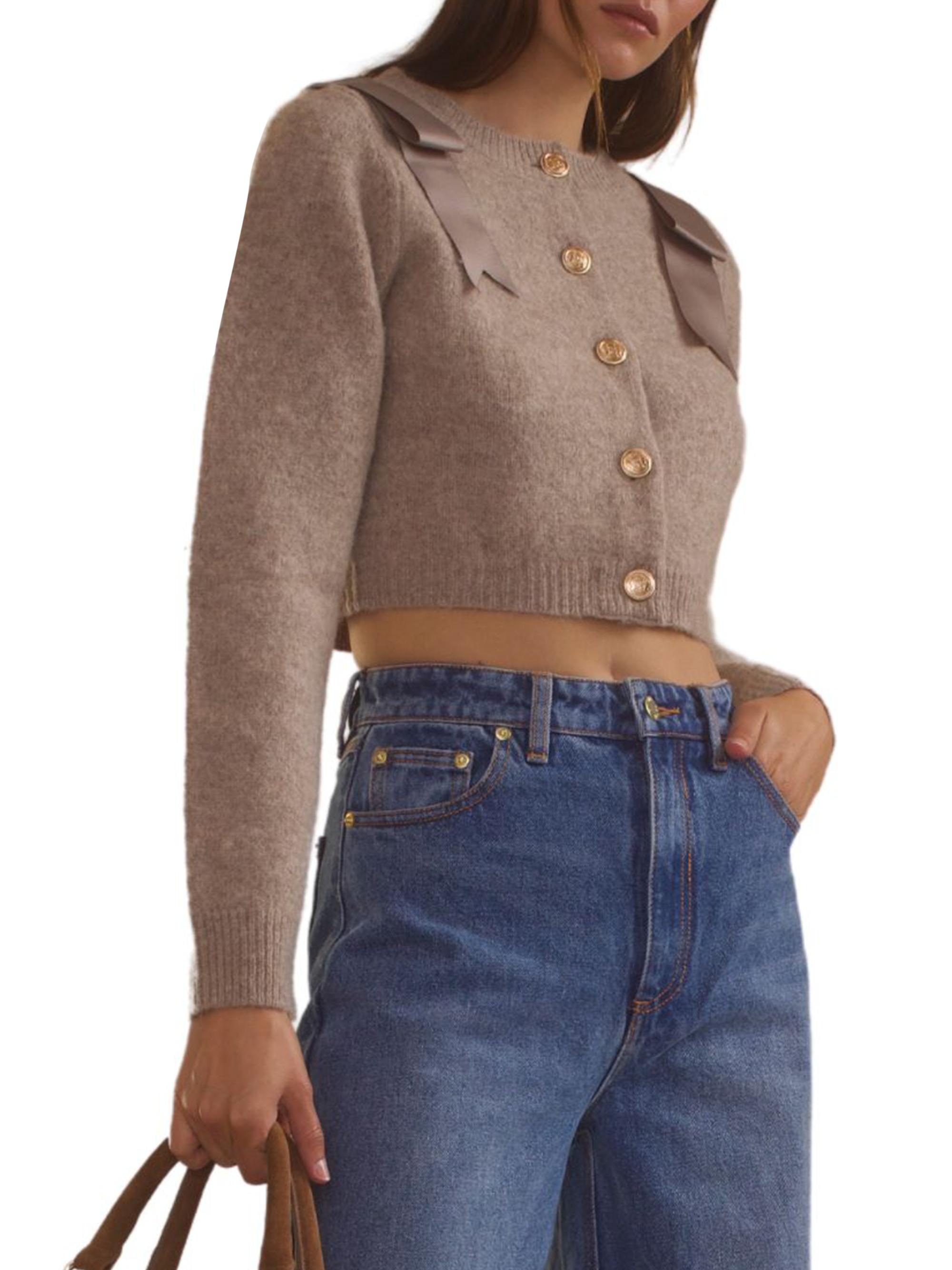 Cynthia Rowley Wool Bow Cropped Crewneck Cardigan | Saks Fifth Avenue