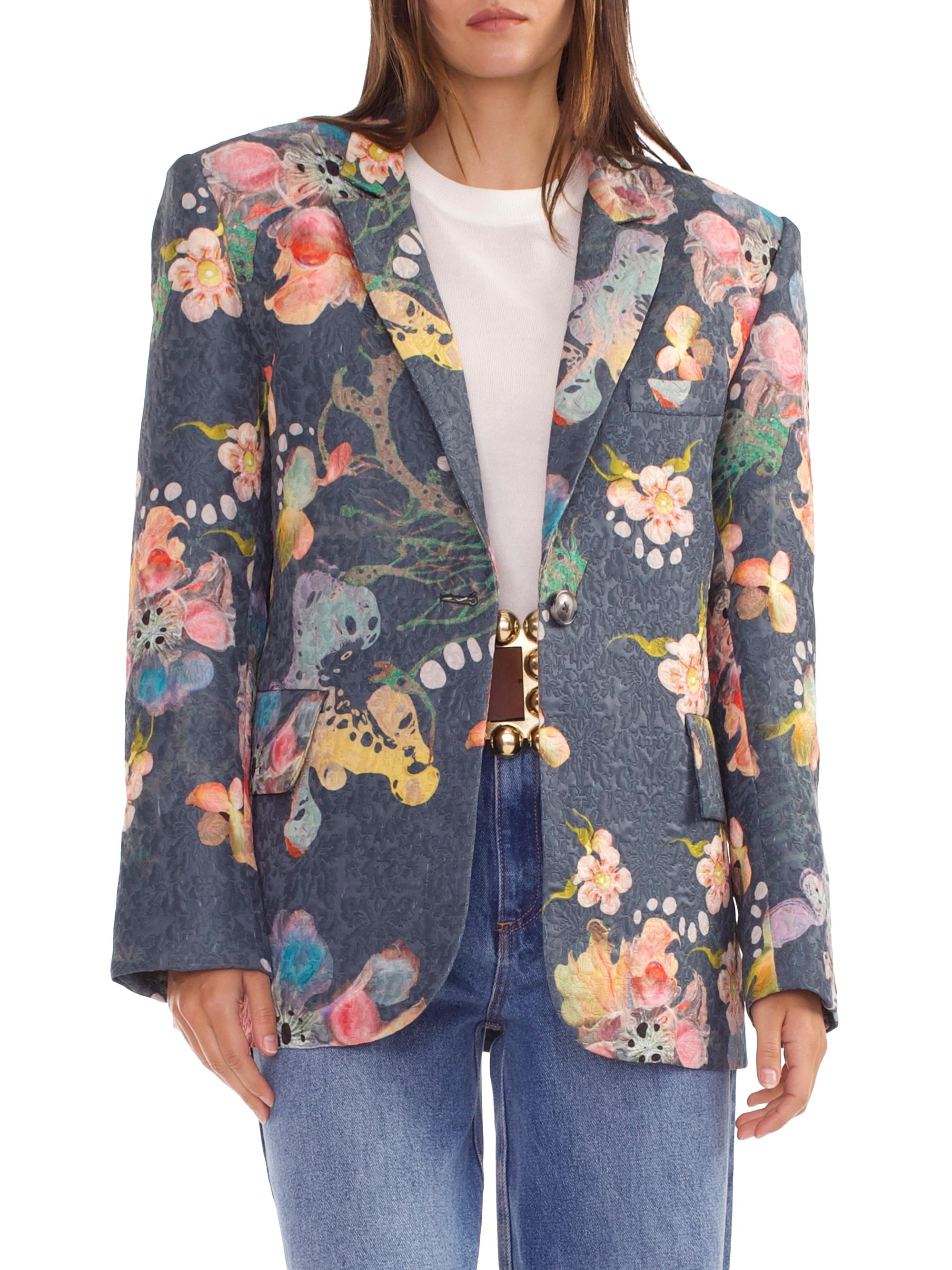 Cynthia Rowley Floral Brocade Oversized Single-Breasted Blazer