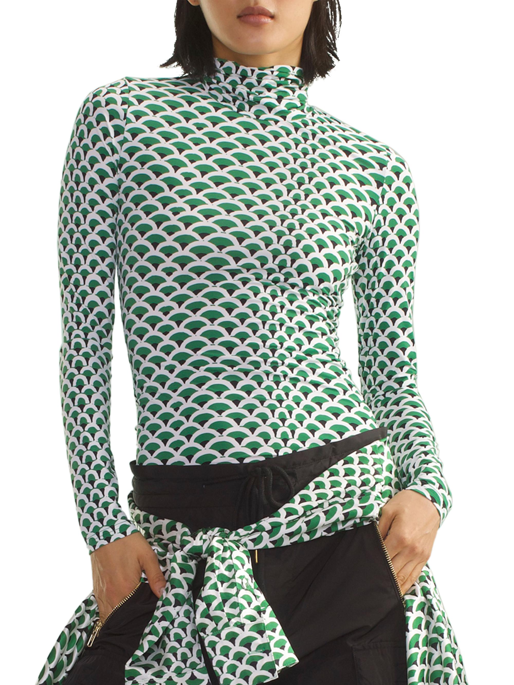Cynthia Rowley Women's Geometric Turtleneck Top - Green White