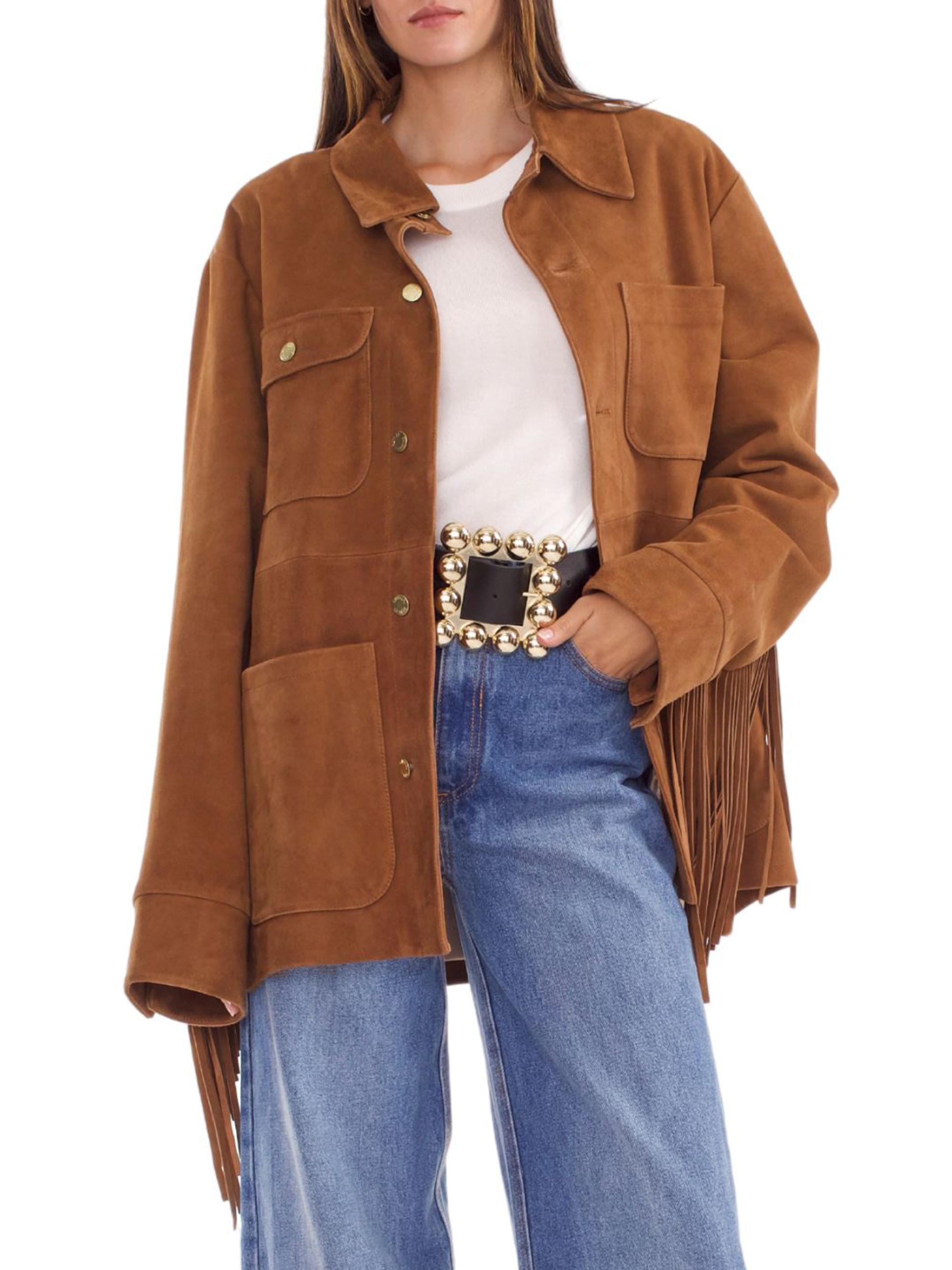 Cynthia Rowley Fringe Suede Button-Front Jacket Saks Fifth Avenue