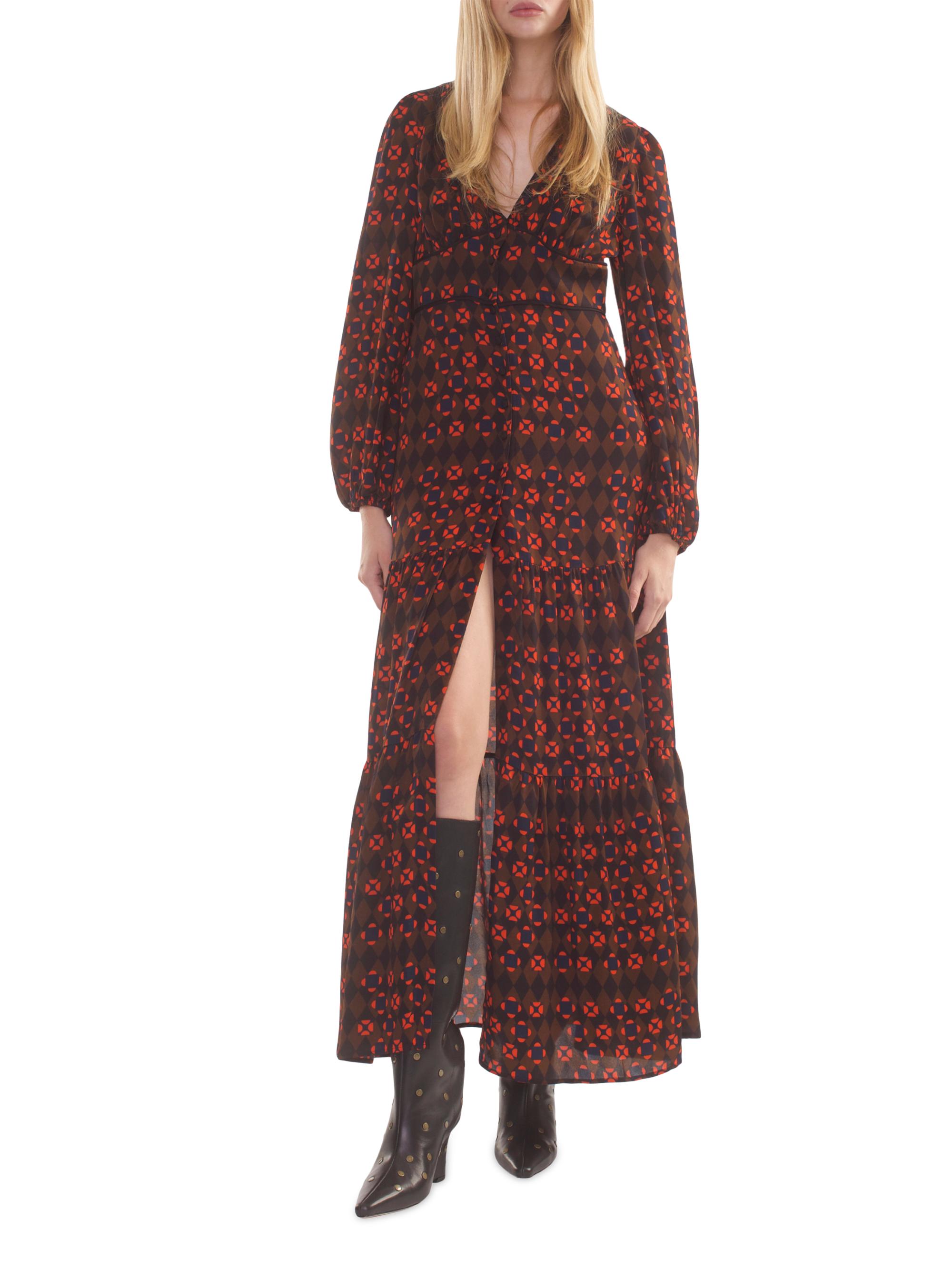 Cynthia Rowley Women's Geometric Georgette Tiered Maxi Dress - Geo Black Red